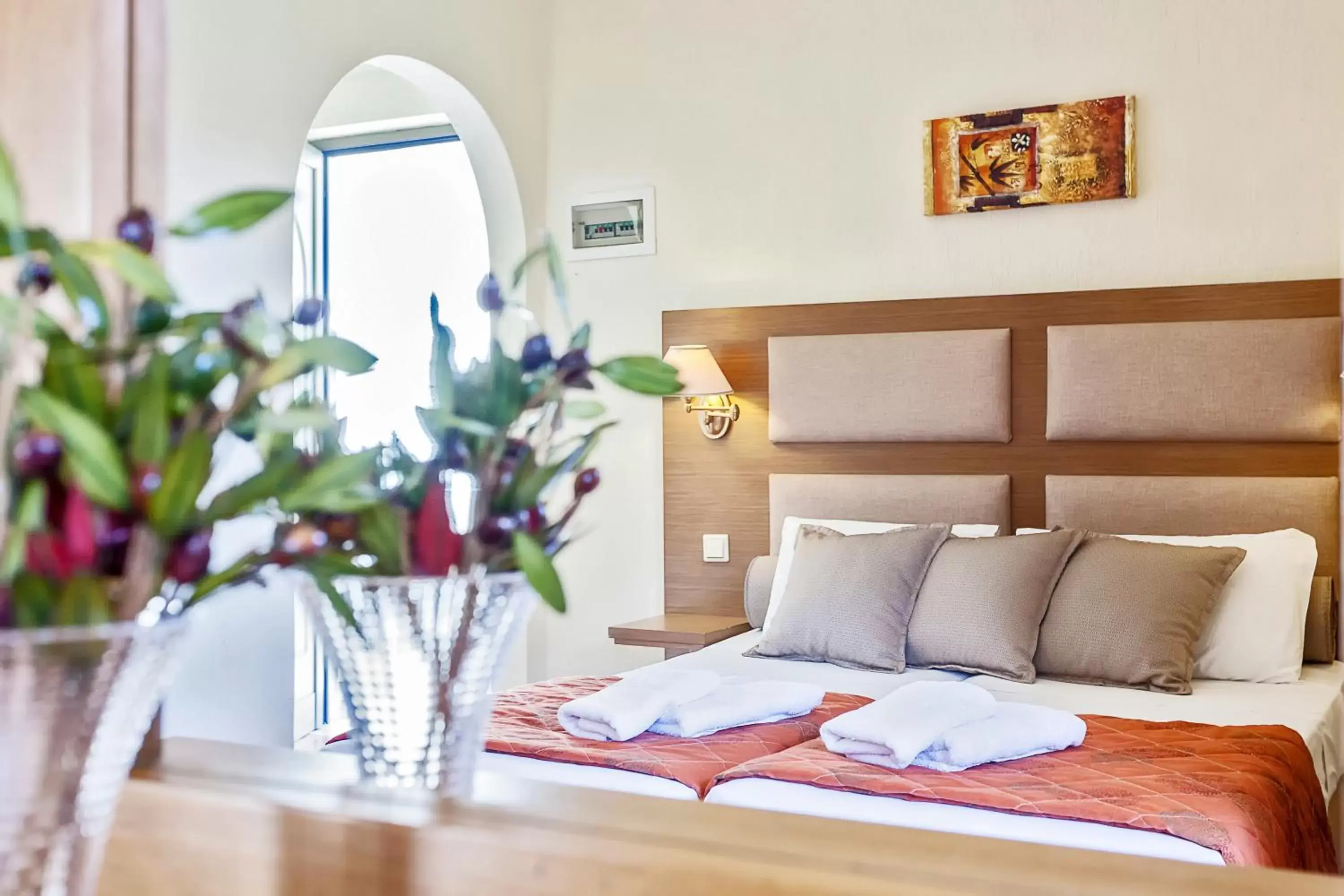 Bed in Rigas Hotel Skopelos