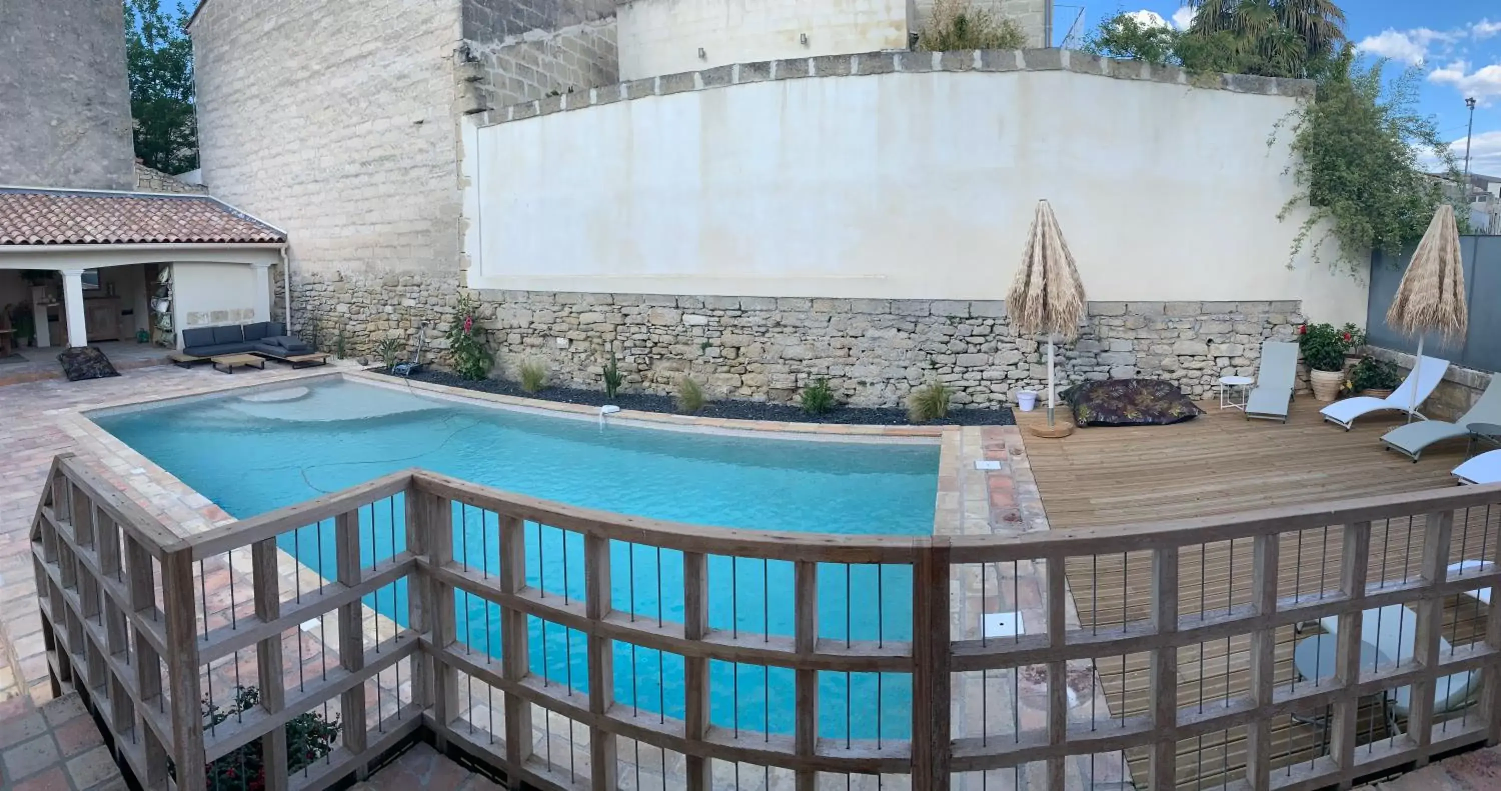 Balcony/Terrace, Swimming Pool in Hôtel O’Banel