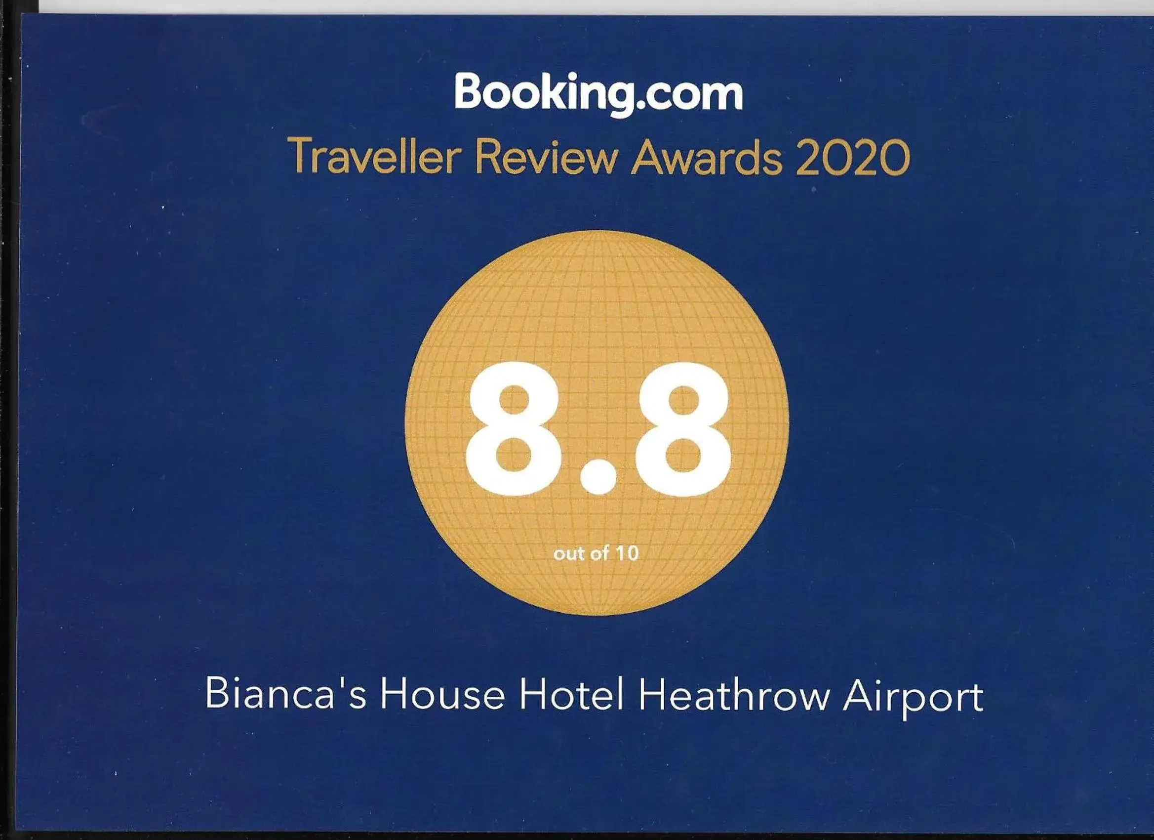 Certificate/Award in Bianca's House Hotel Heathrow Airport