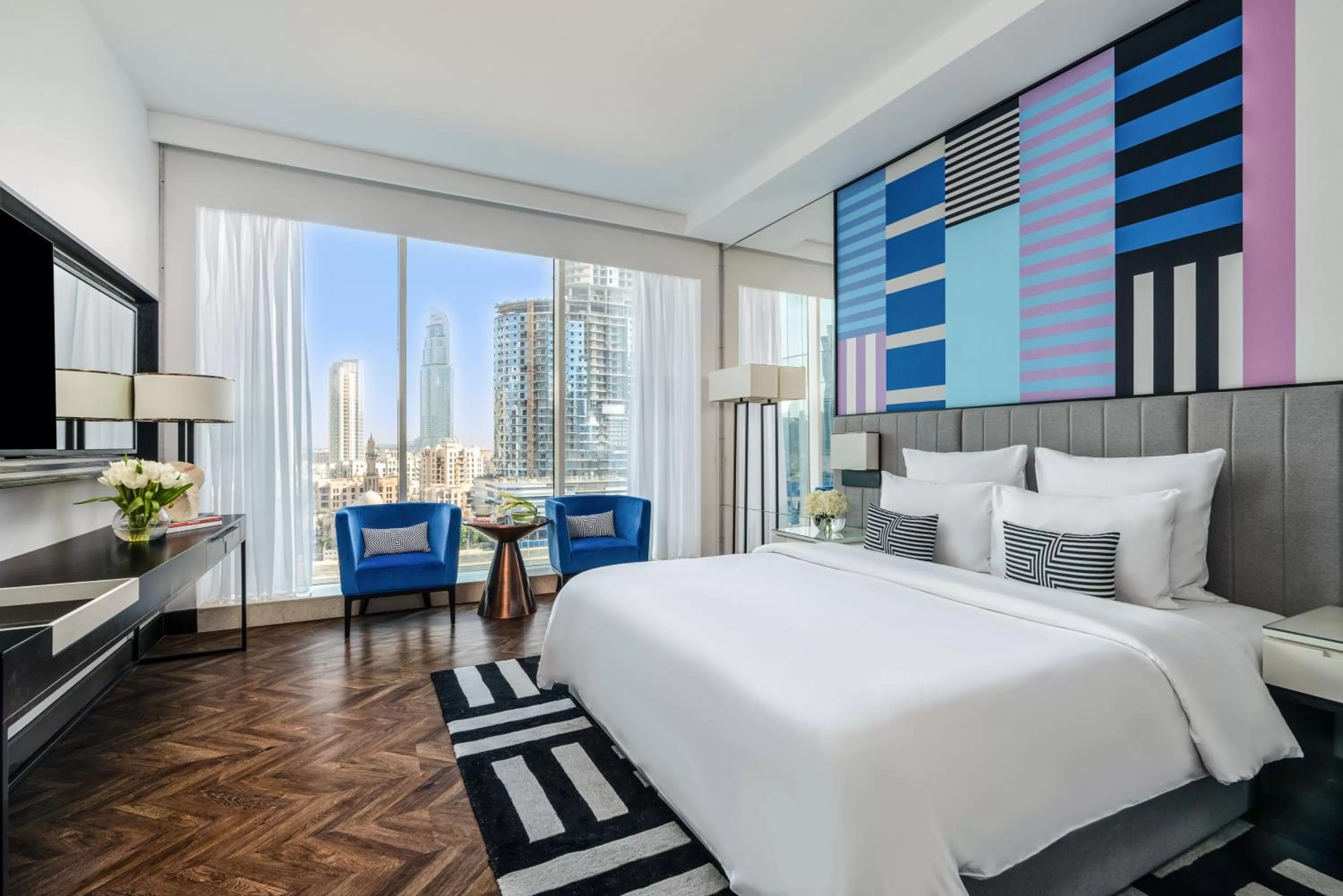 View (from property/room), Bed in Pullman Dubai Downtown