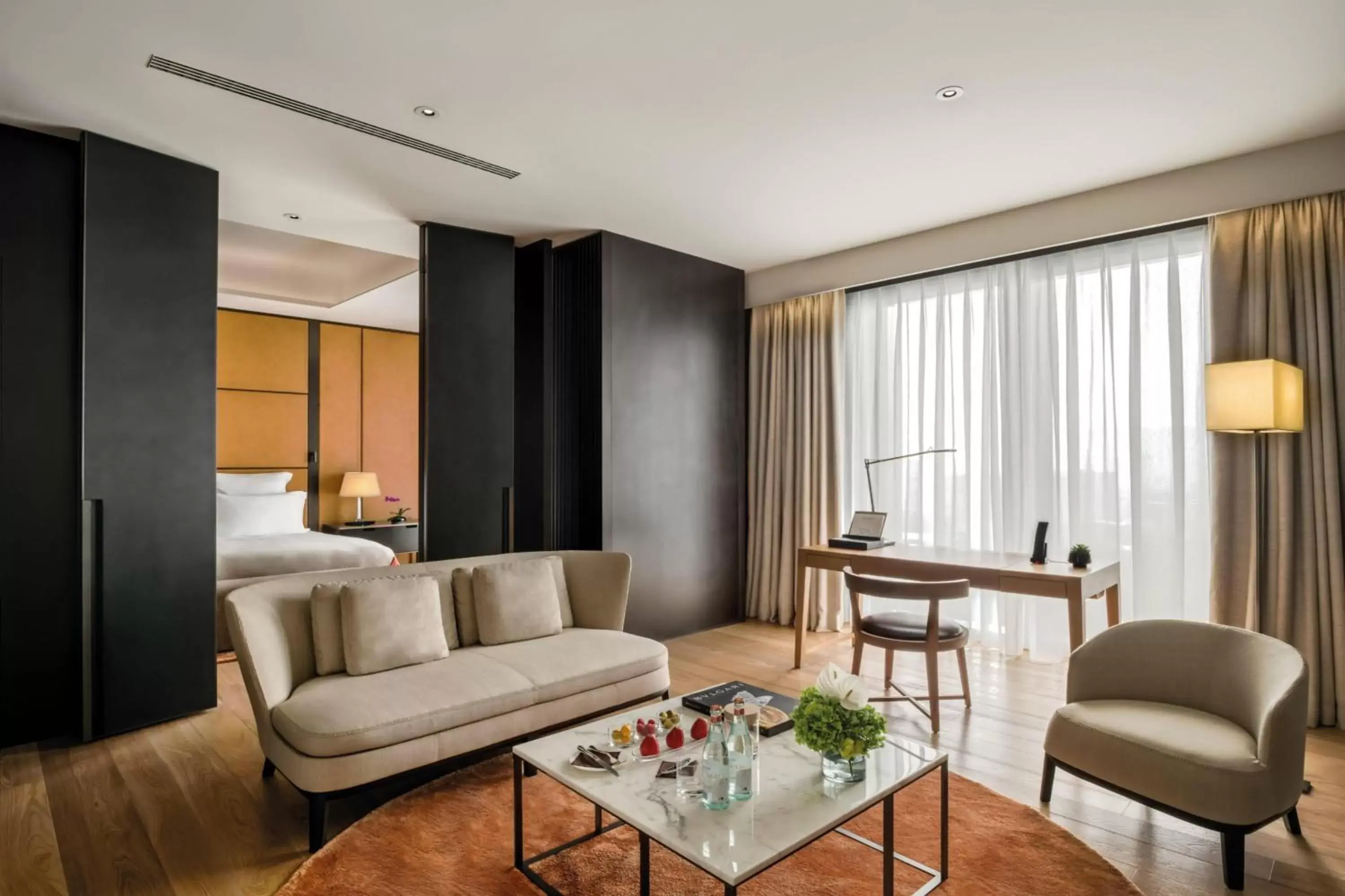 Bedroom, Seating Area in Bulgari Hotel, Beijing