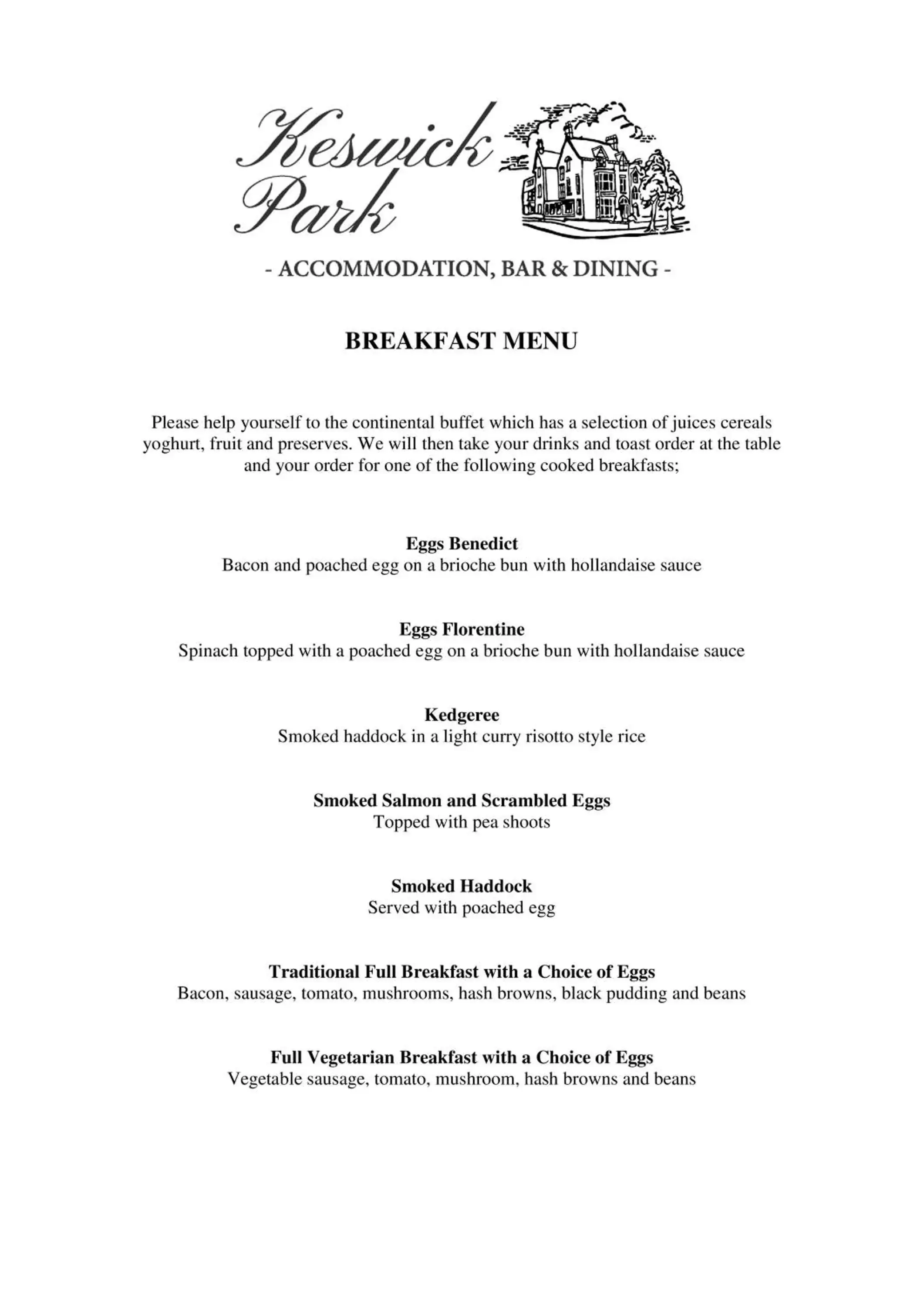 Breakfast in Keswick Park Hotel