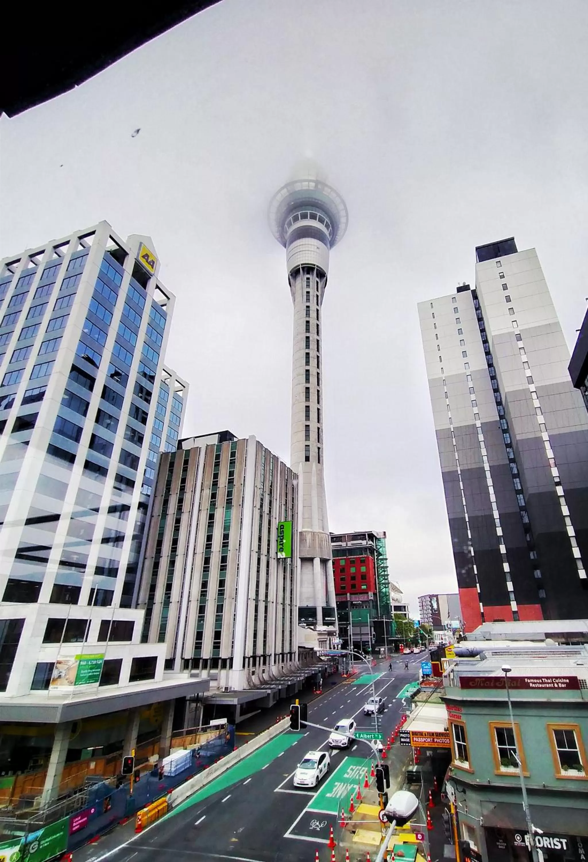 City view in Surf 'N' Snow Backpackers Across Sky Tower
