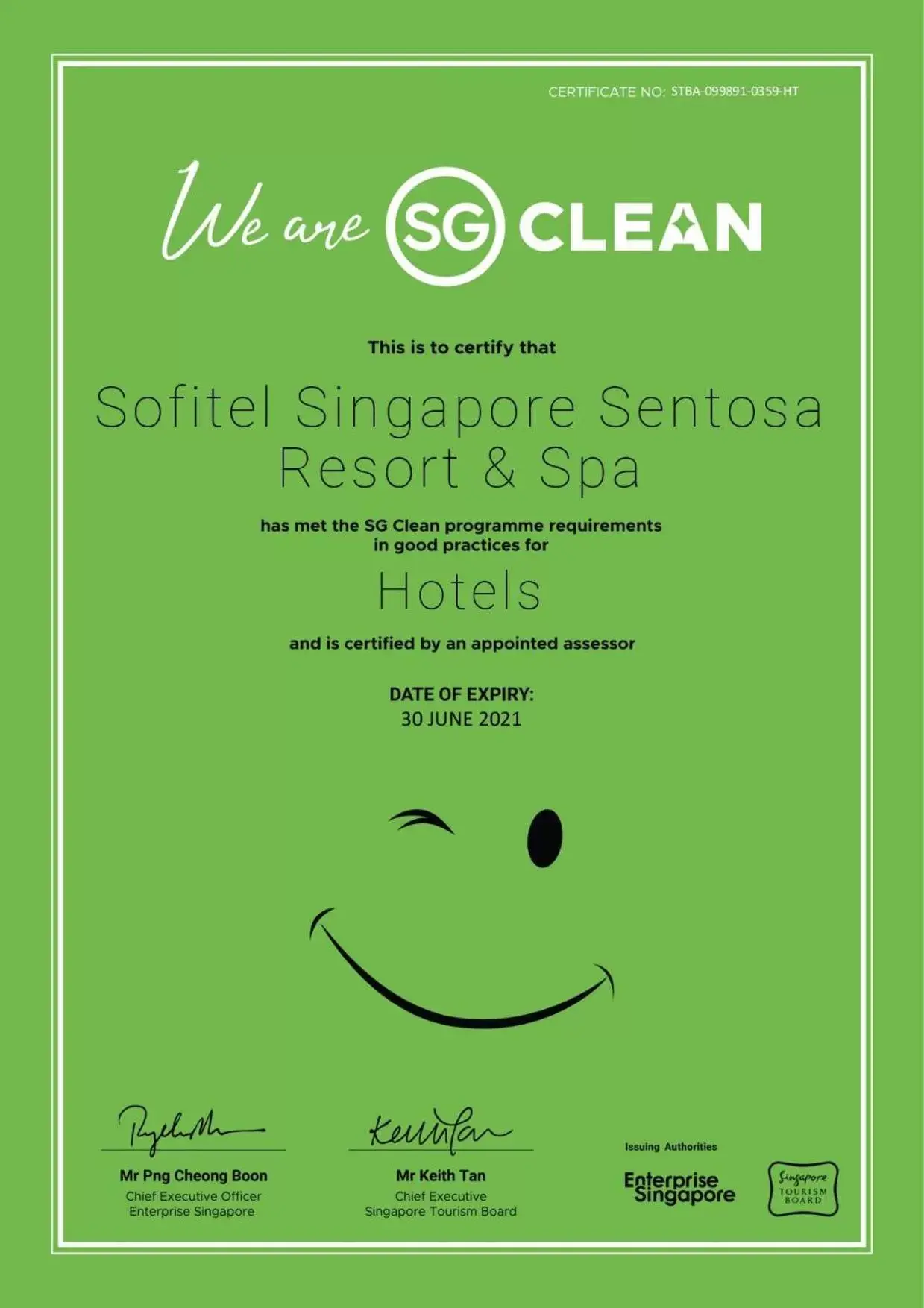 Certificate/Award in Sofitel Singapore Sentosa Resort & Spa