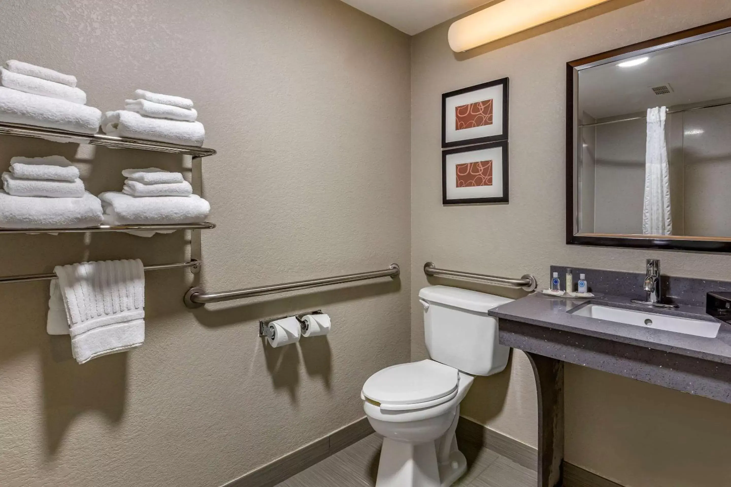 Bedroom, Bathroom in Comfort Suites Pineville - Ballantyne Area