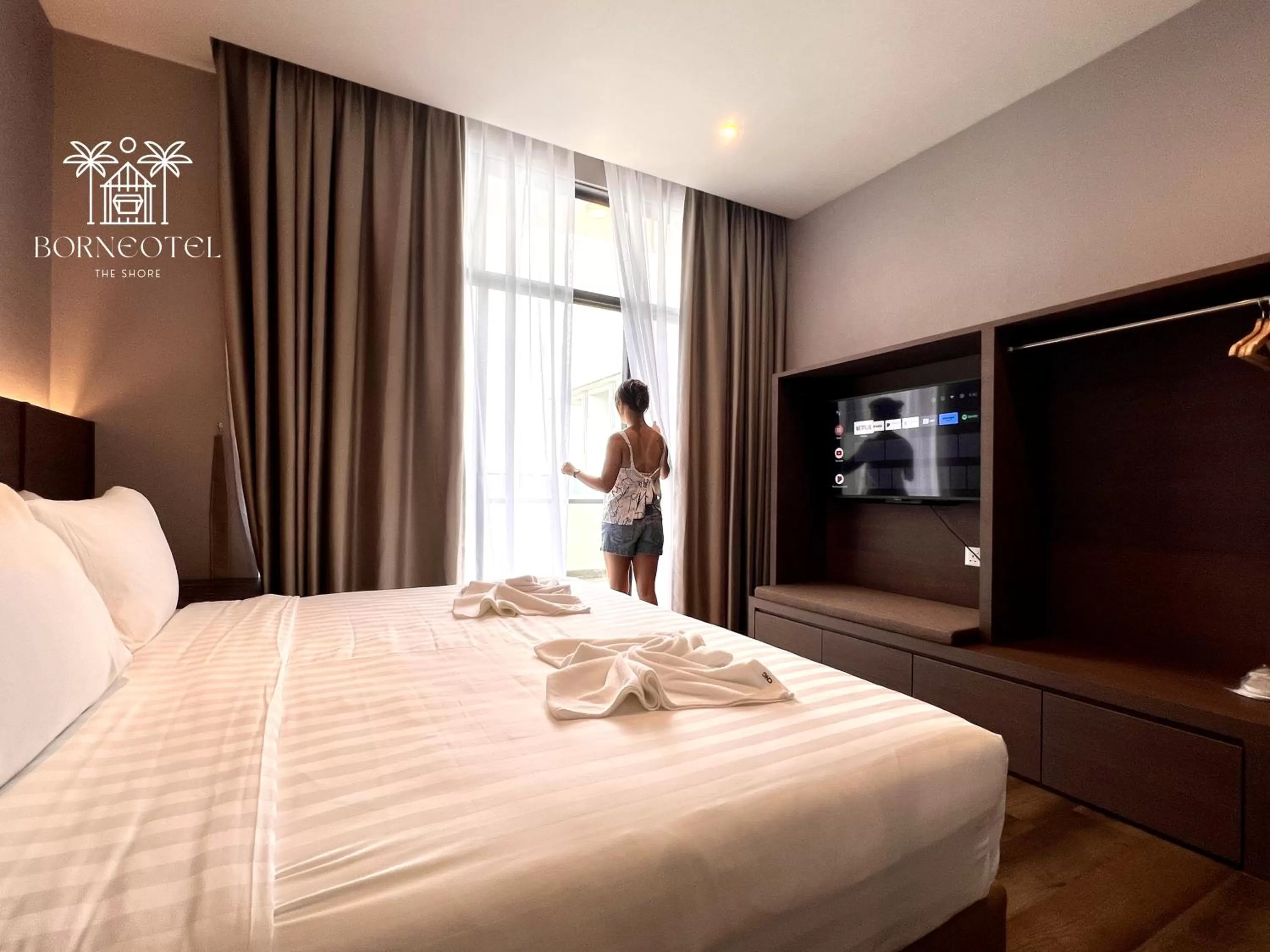 Bedroom, Bed in Borneotel The Shore KK by CHG