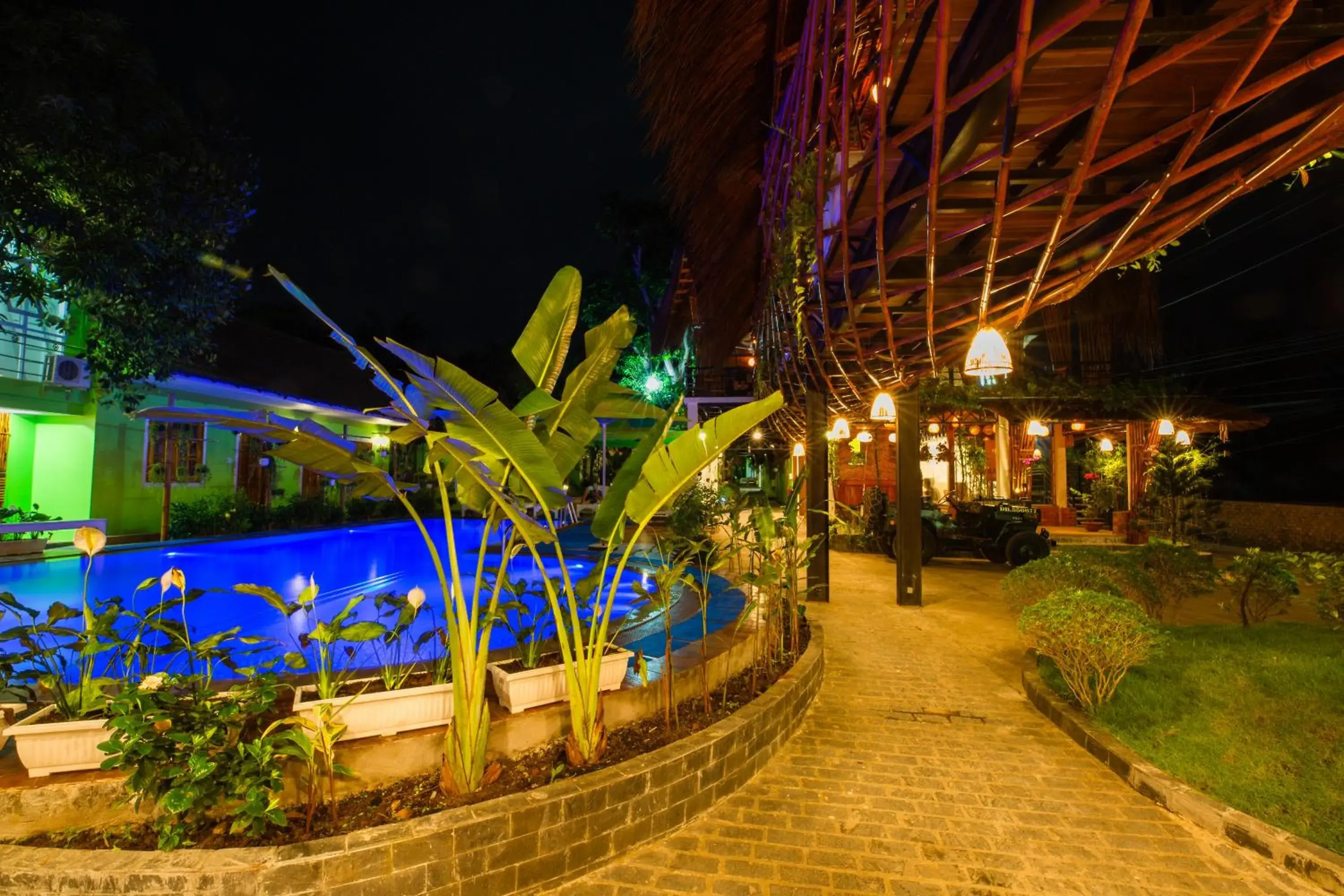 Night, Swimming Pool in Bamboo Resort Phu Quoc