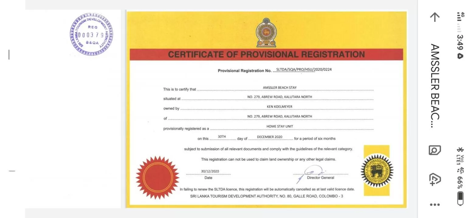 Certificate/Award in Amssler Beach Stay