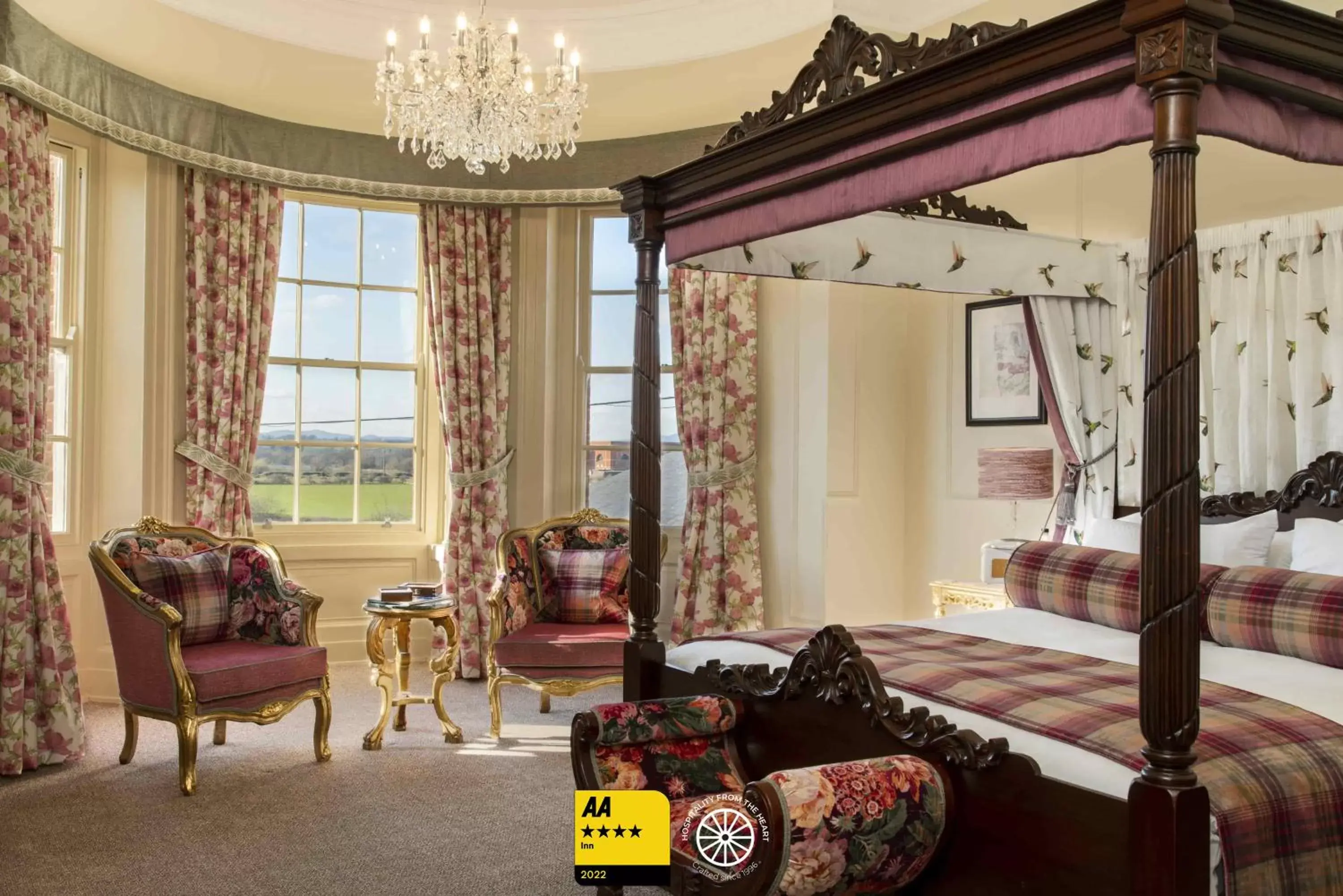 Bed, Seating Area in The Tudor House Hotel, Tewkesbury, Gloucestershire