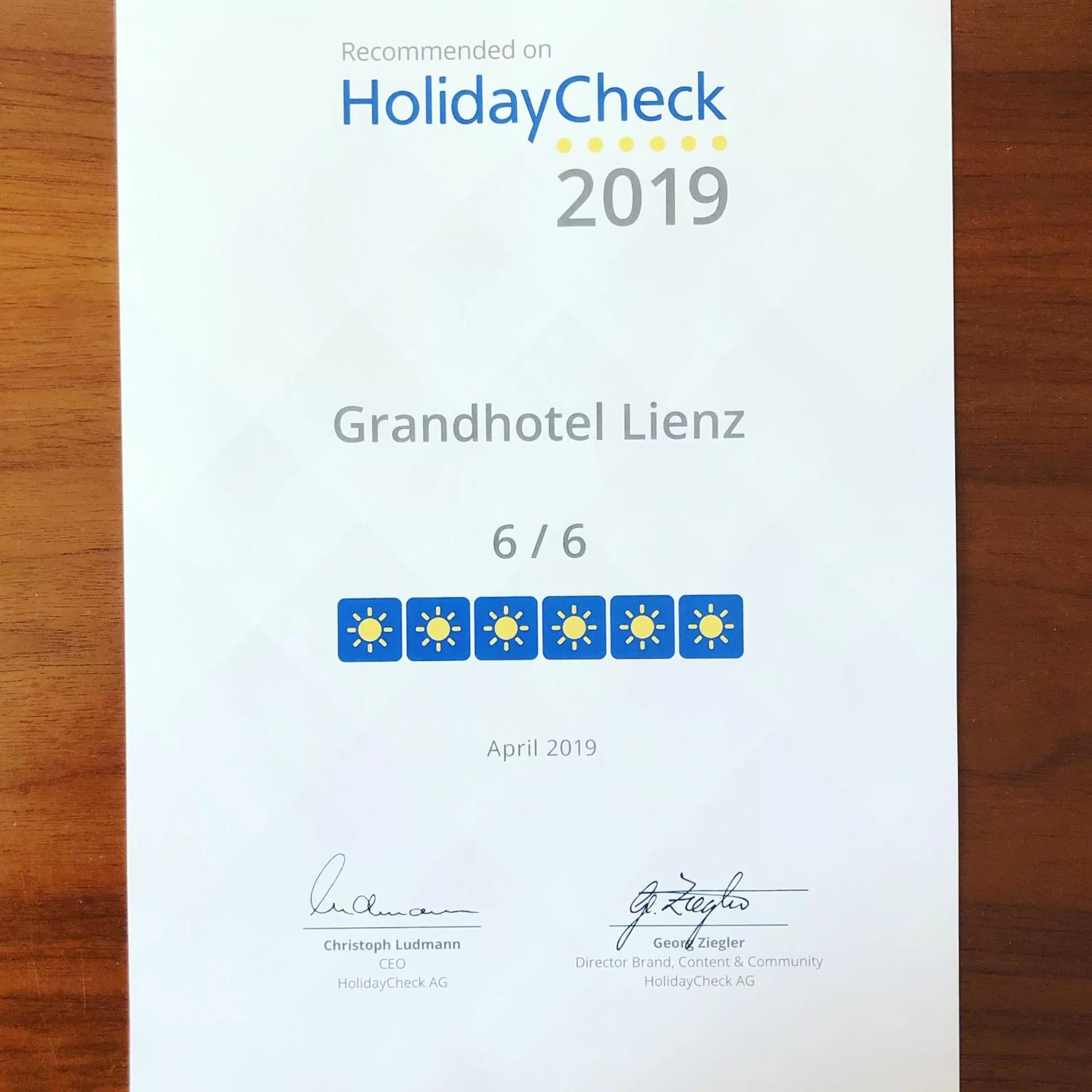 Certificate/Award in Grandhotel Lienz Business-Wellness & Gourmet