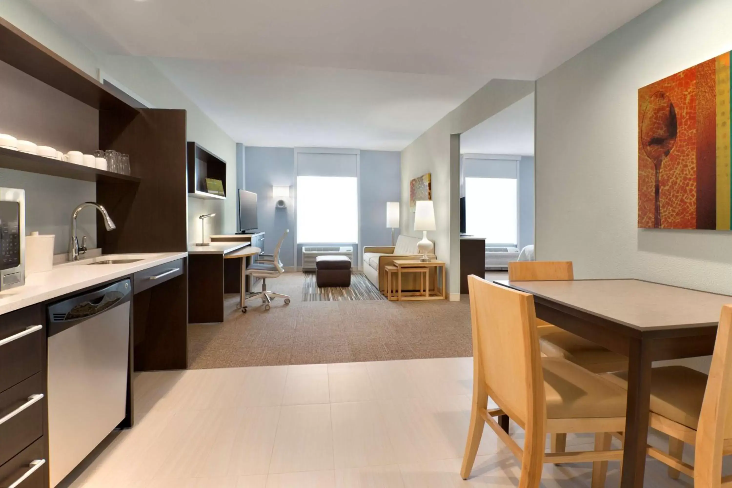 Bedroom, Kitchen/Kitchenette in Home2 Suites By Hilton Hasbrouck Heights