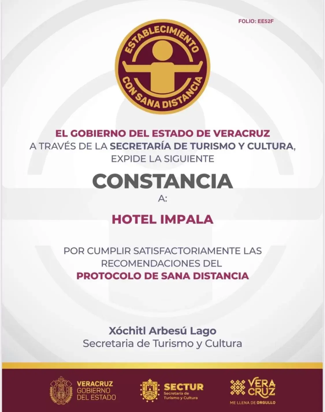 Certificate/Award in Hotel Impala Centro