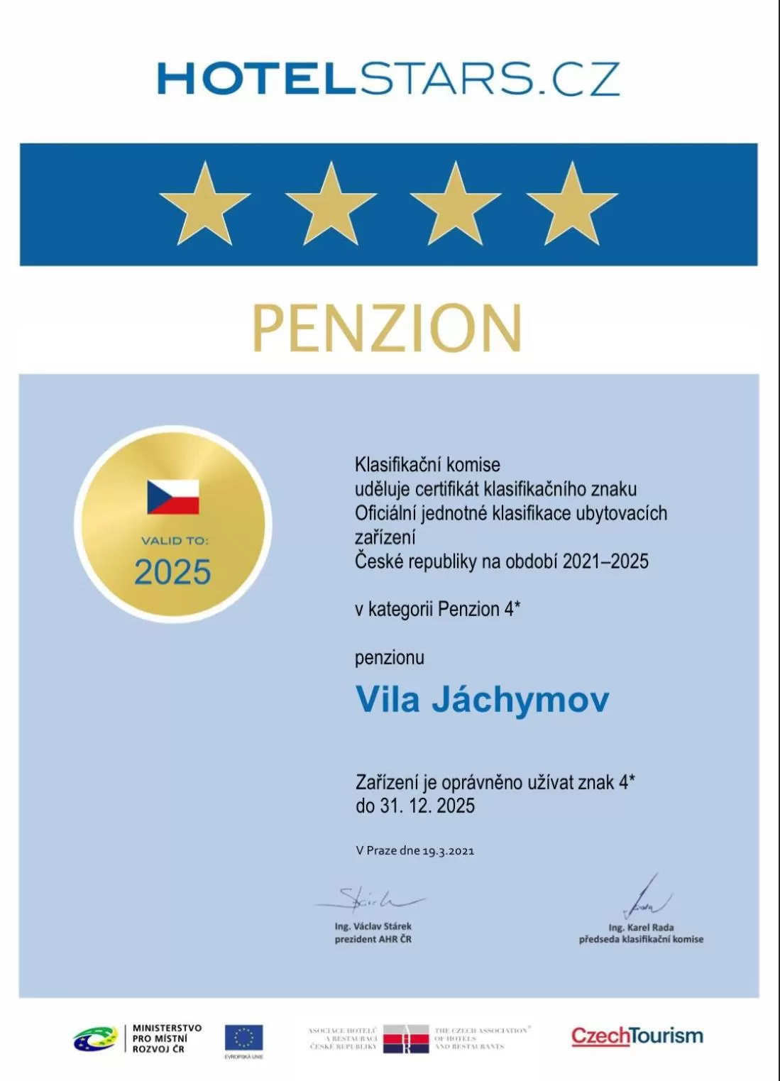Certificate/Award in Vila Jáchymov