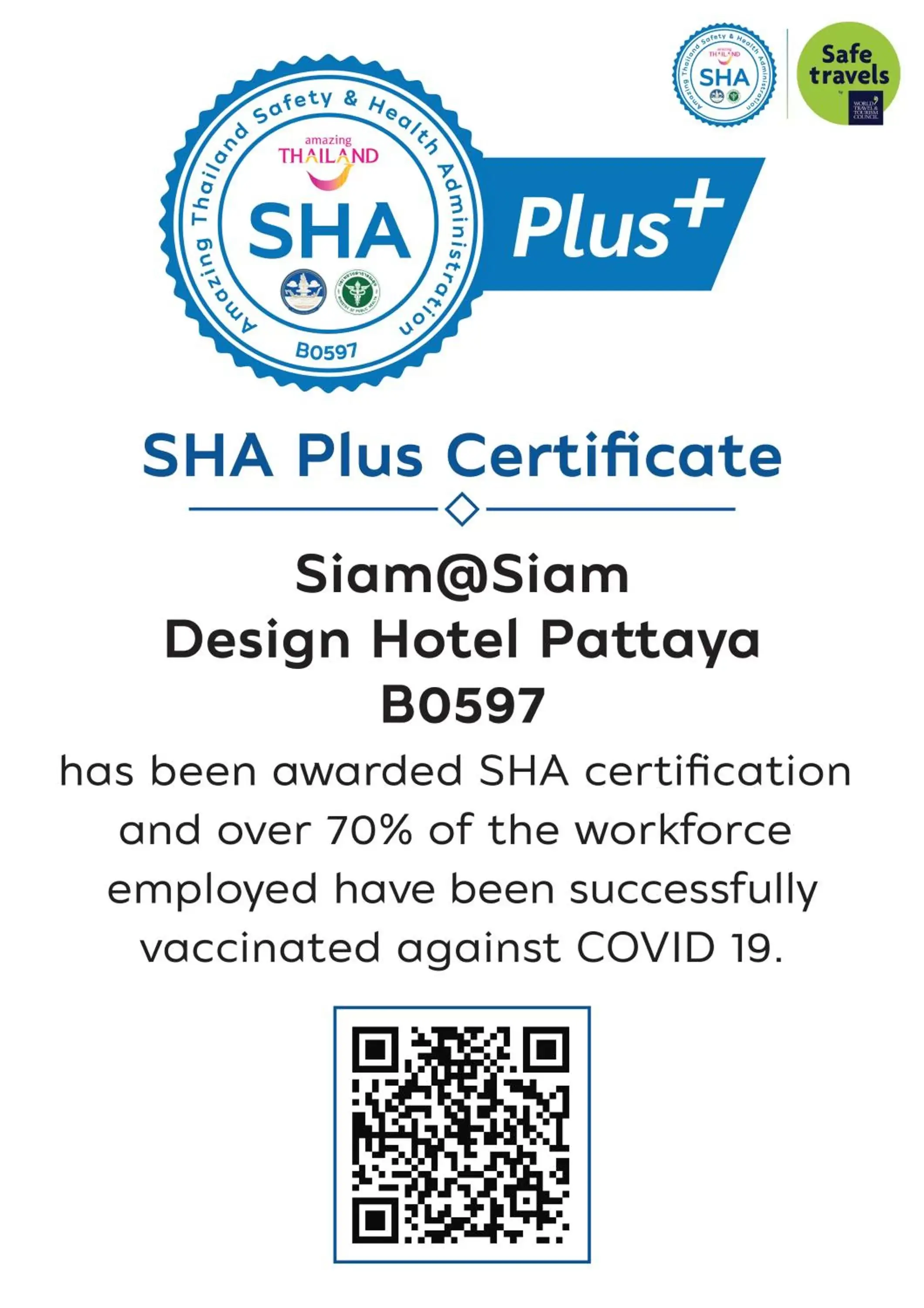 Certificate/Award in Siam@Siam Design Hotel Pattaya