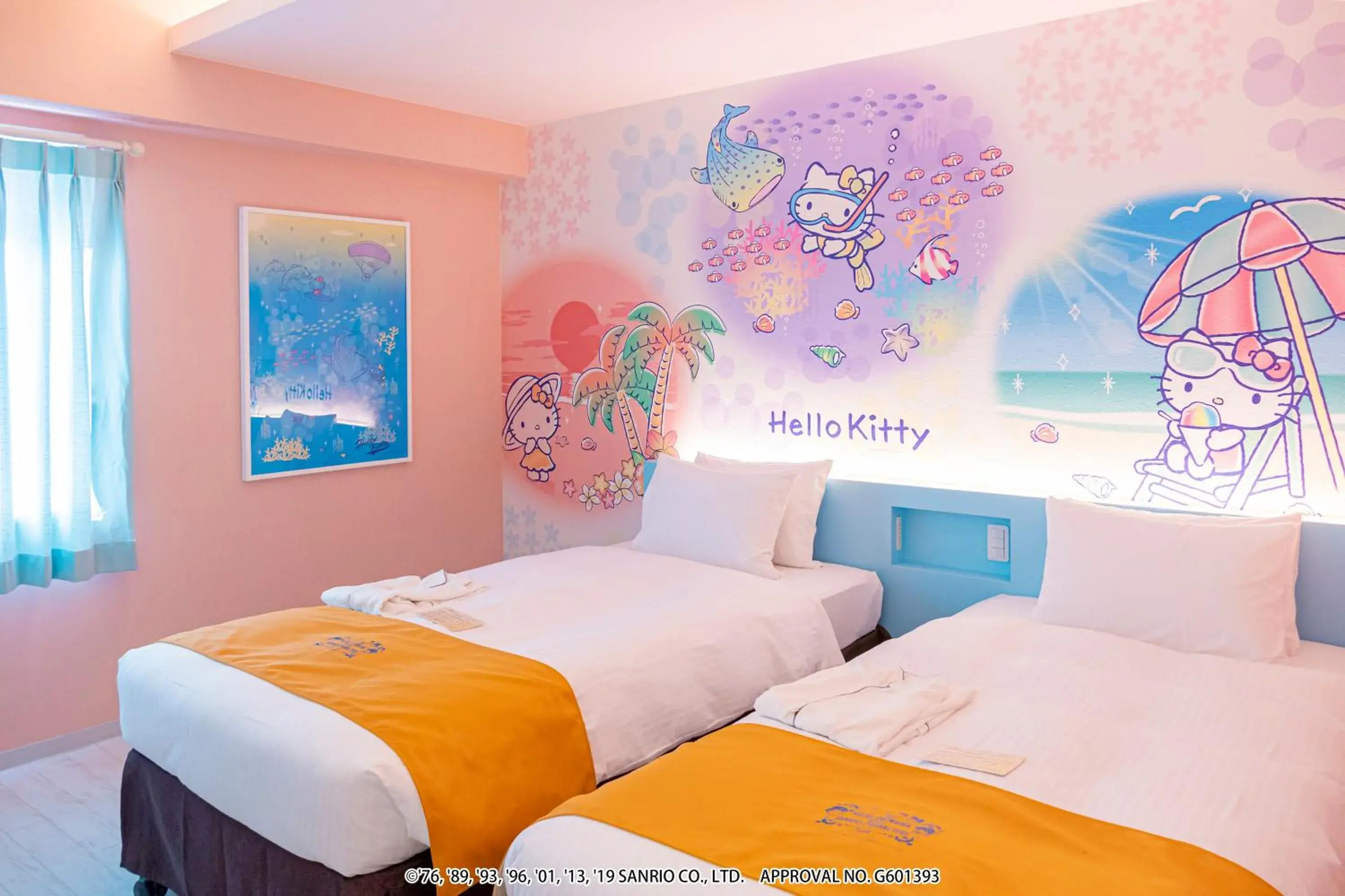 Bed in Hotel Okinawa With Sanrio Characters