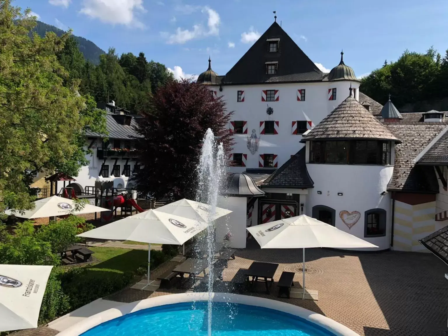 Facade/entrance, Pool View in Family Hotel Schloss Rosenegg