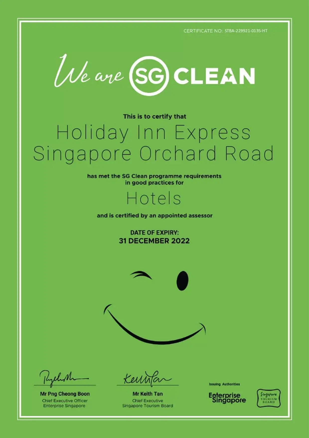 Certificate/Award in Holiday Inn Express Singapore Orchard Road, an IHG Hotel