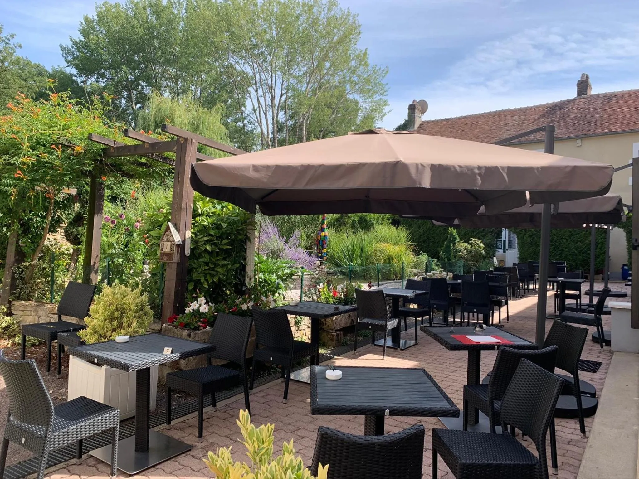 Patio in Logis Hôtel Restaurant Le Moulin de la Coudre