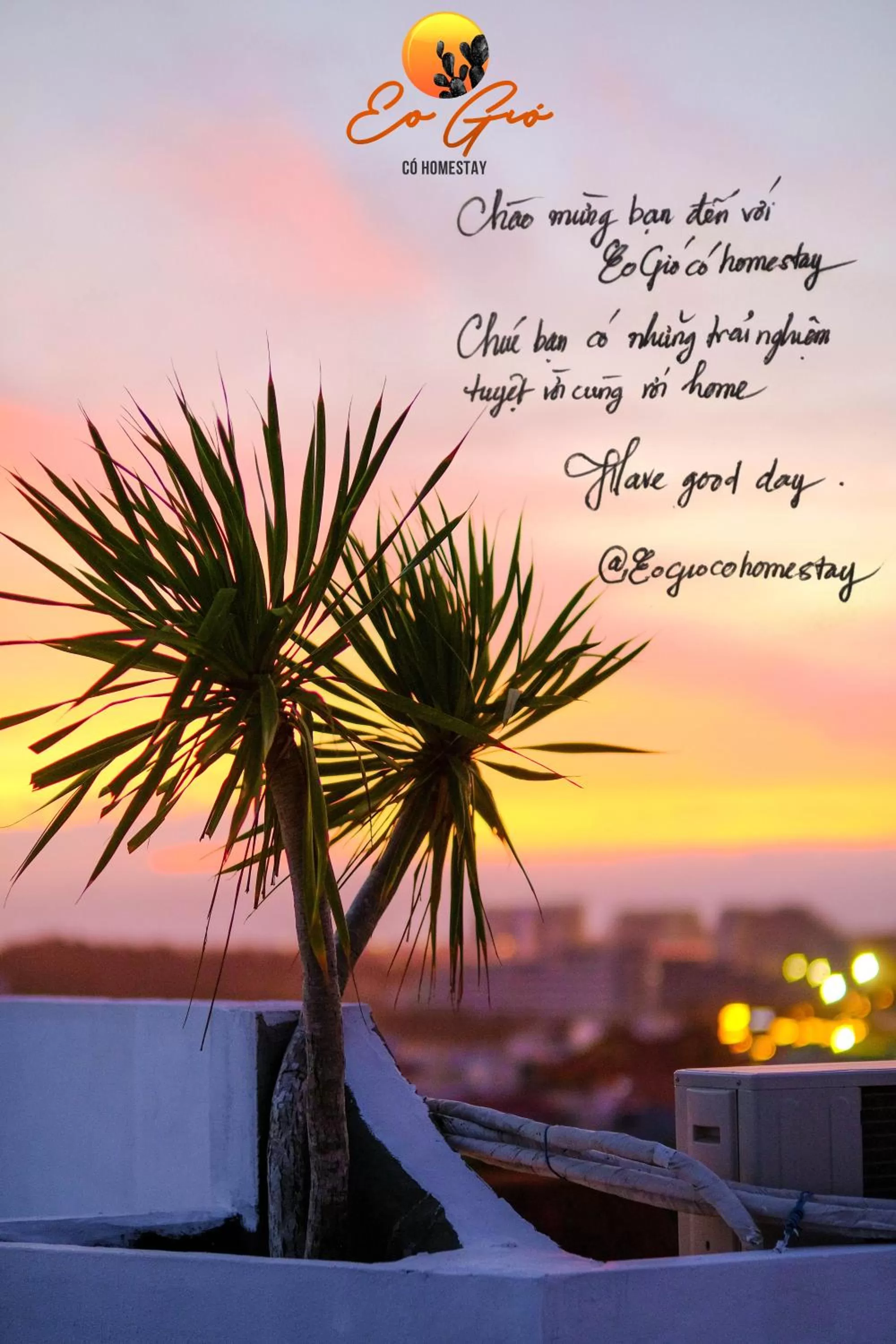 Text overlay, Sunrise/Sunset in Eo Gió Có Homestay