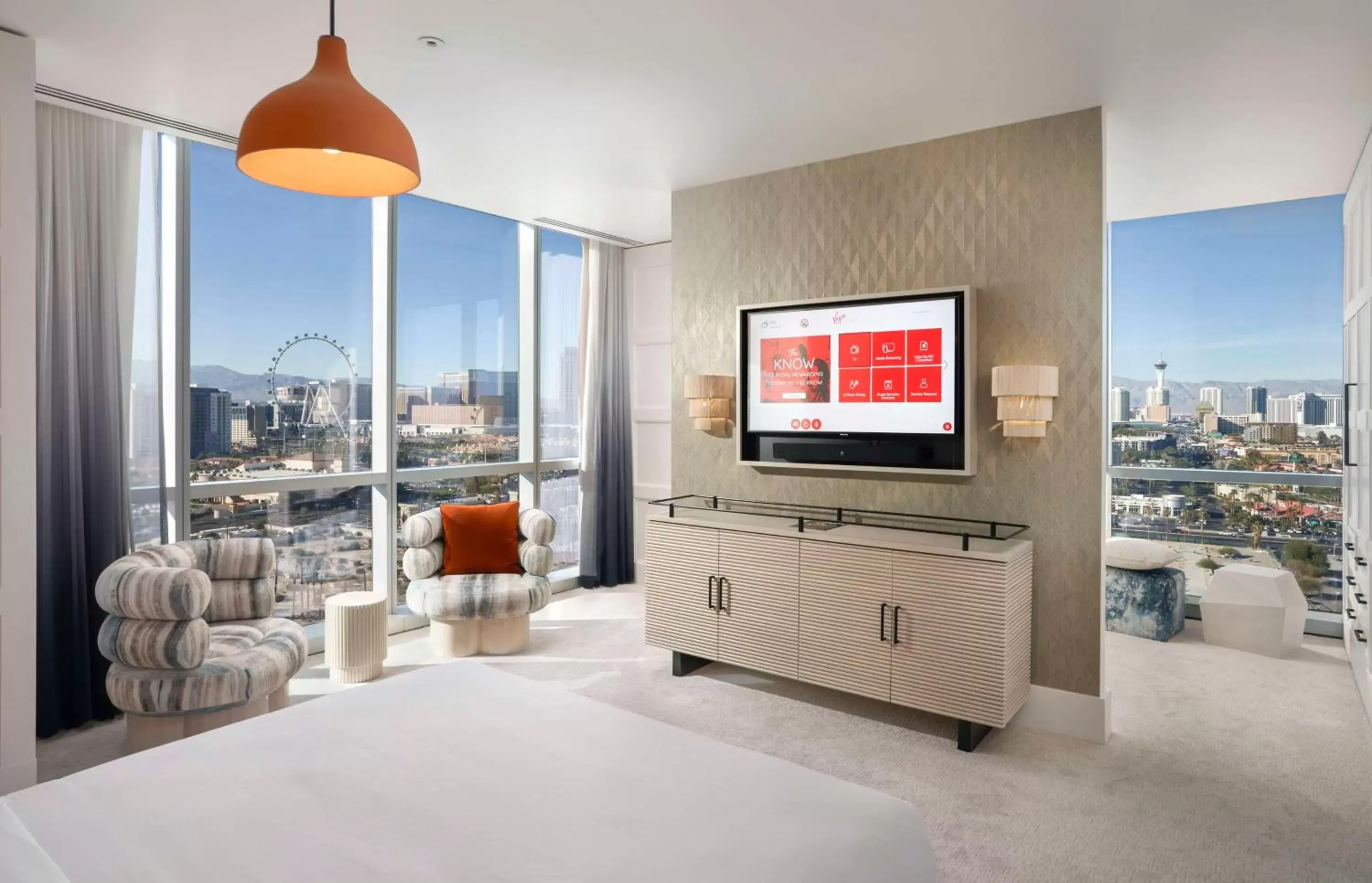 Living room in Virgin Hotels Las Vegas, Curio Collection by Hilton