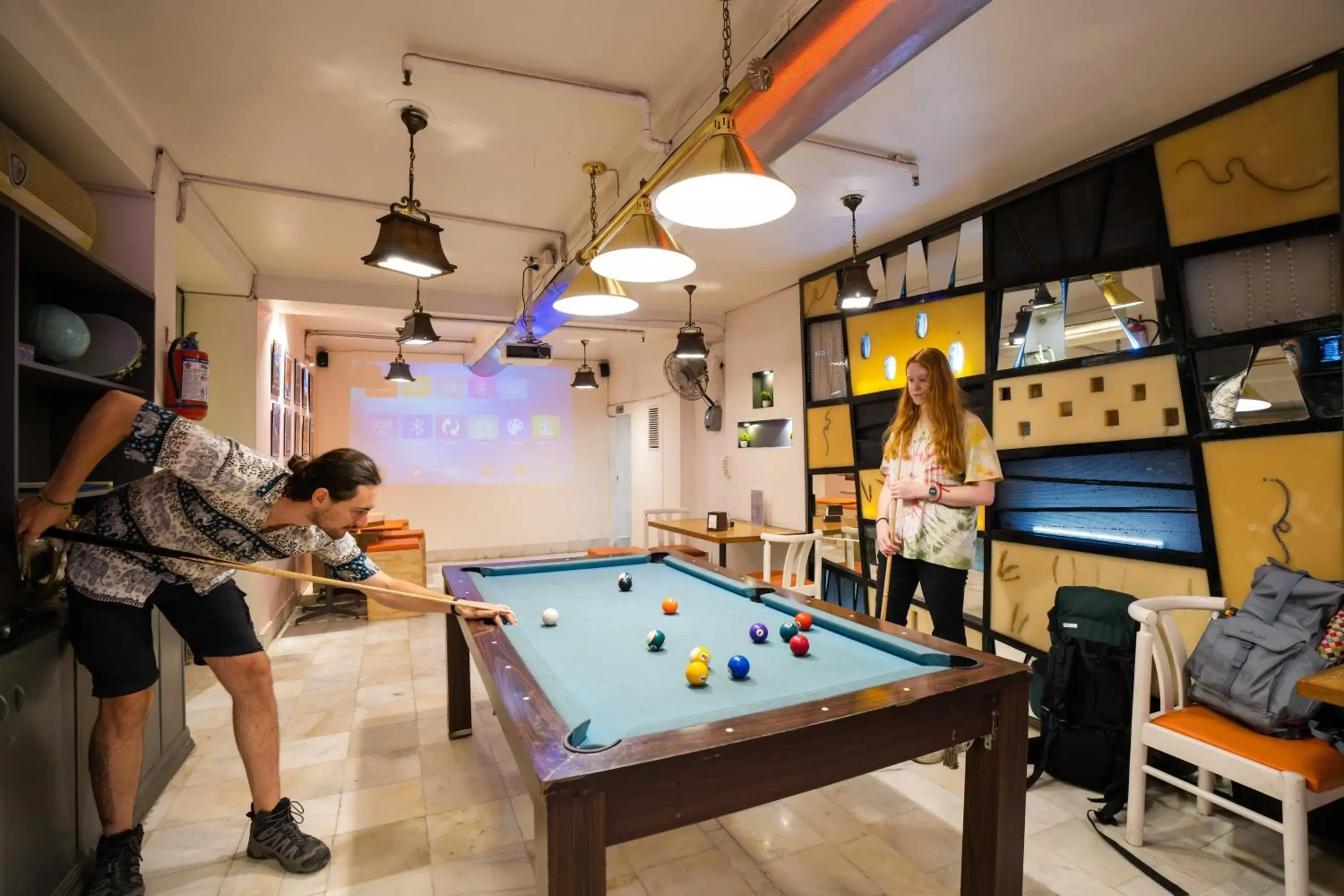 Communal lounge/ TV room, Billiards in Zostel Delhi Hostel