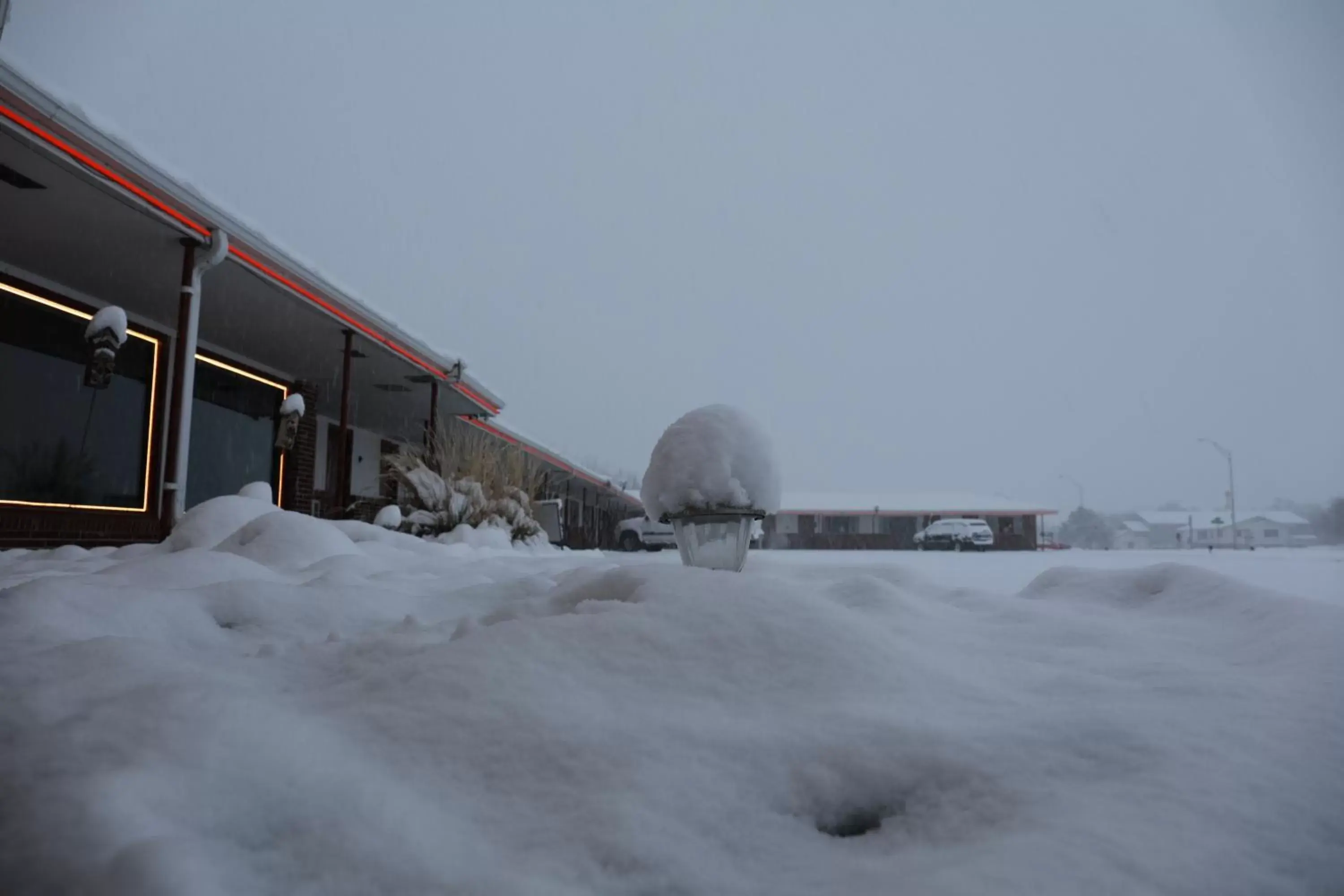 Property building, Winter in Raine Motel