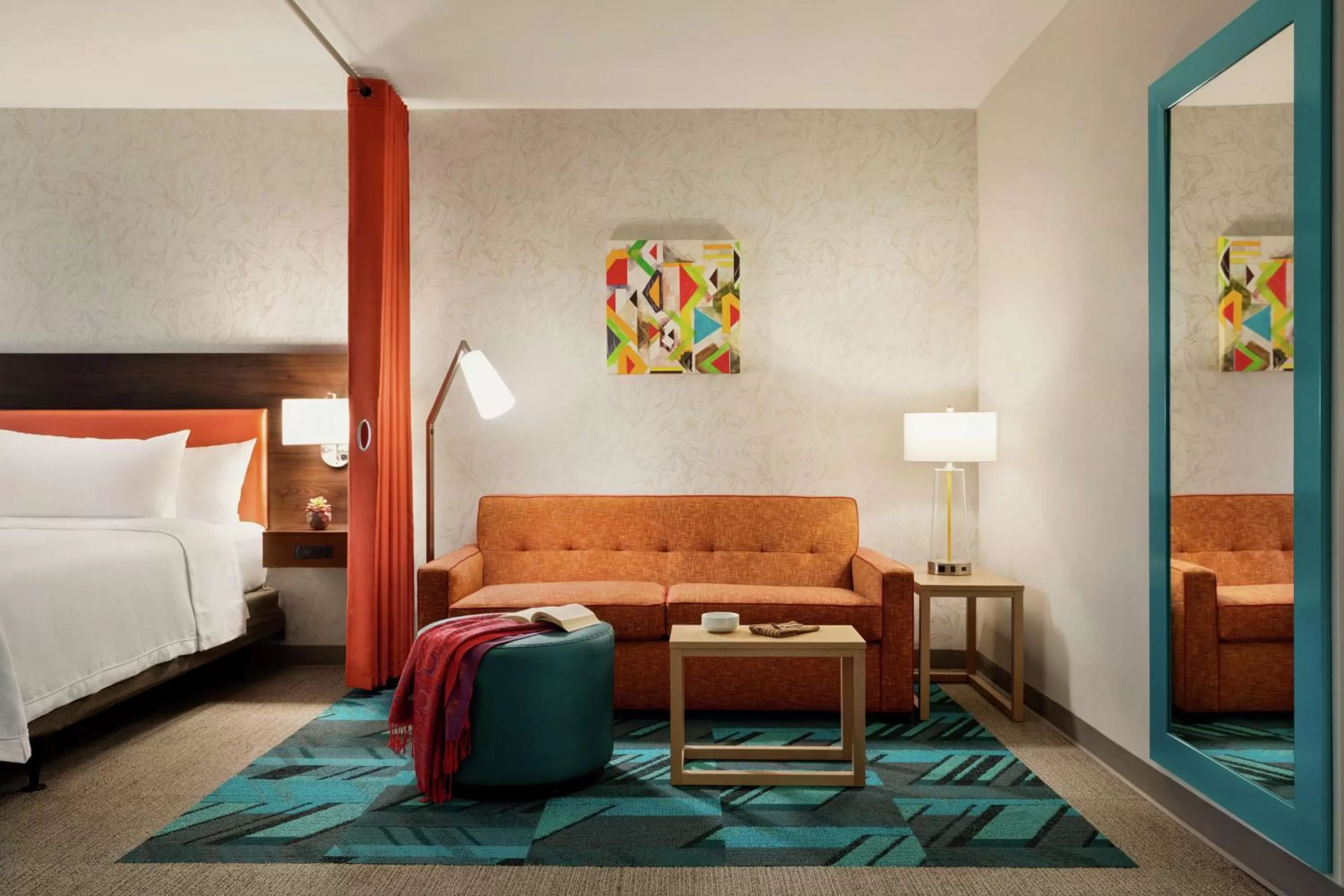 Living room, Bed in Home2 Suites By Hilton San Antonio North Stone Oak