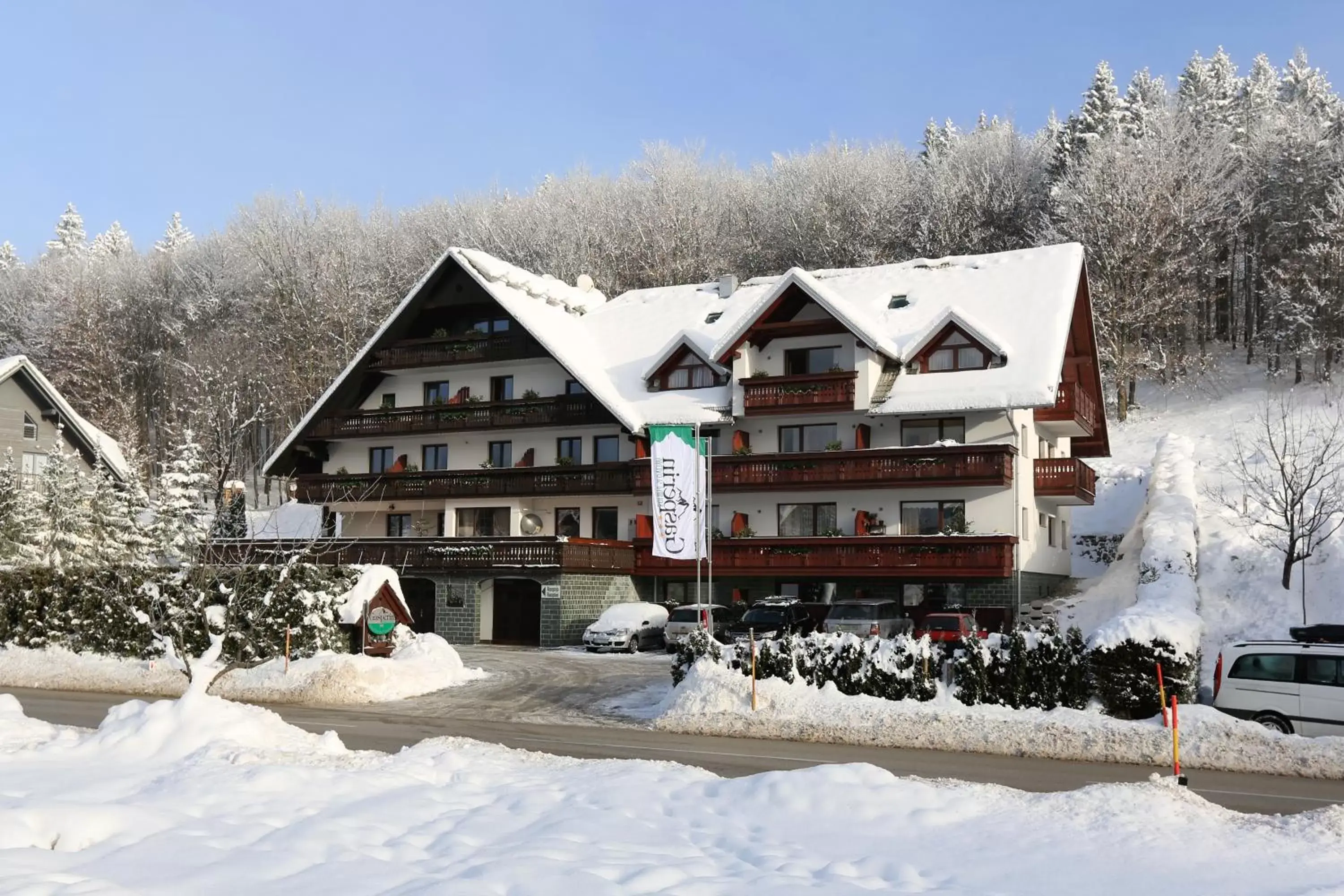 Facade/entrance, Winter in Hotel Gasperin Bohinj