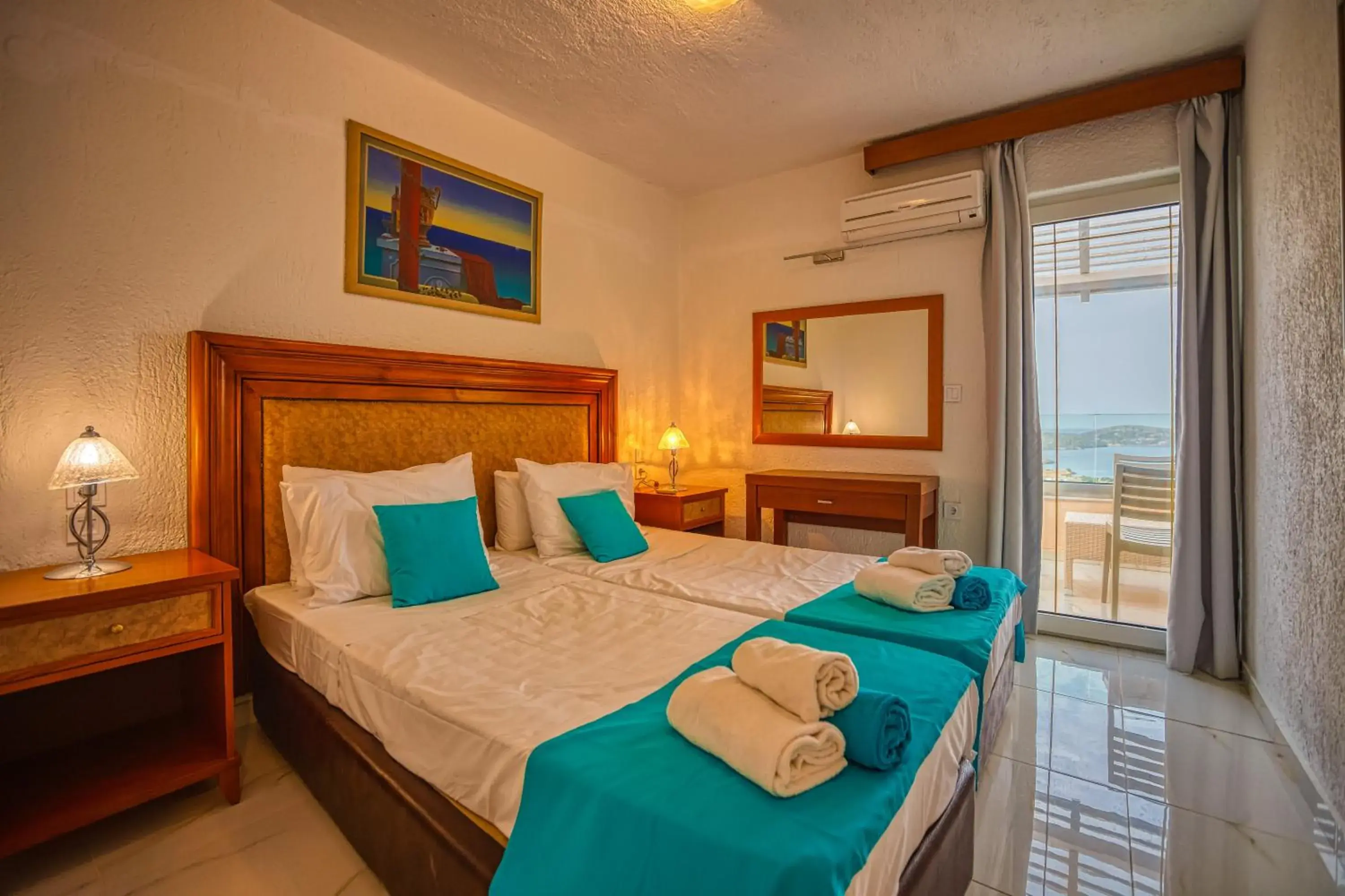 Bed in Elounda Water Park Residence Hotel