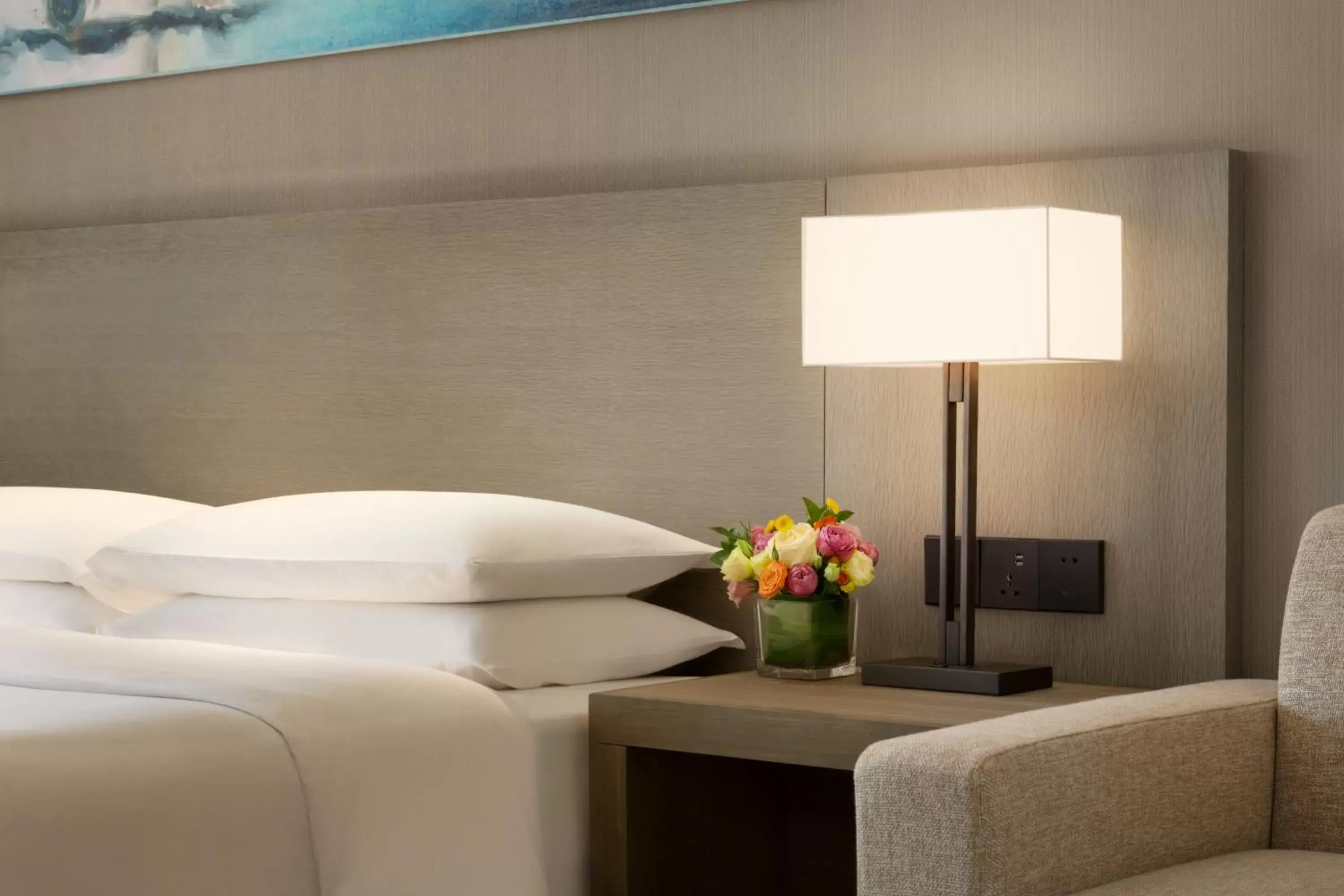 Decorative detail, Bed in Hyatt Place Zhuhai Jinshi