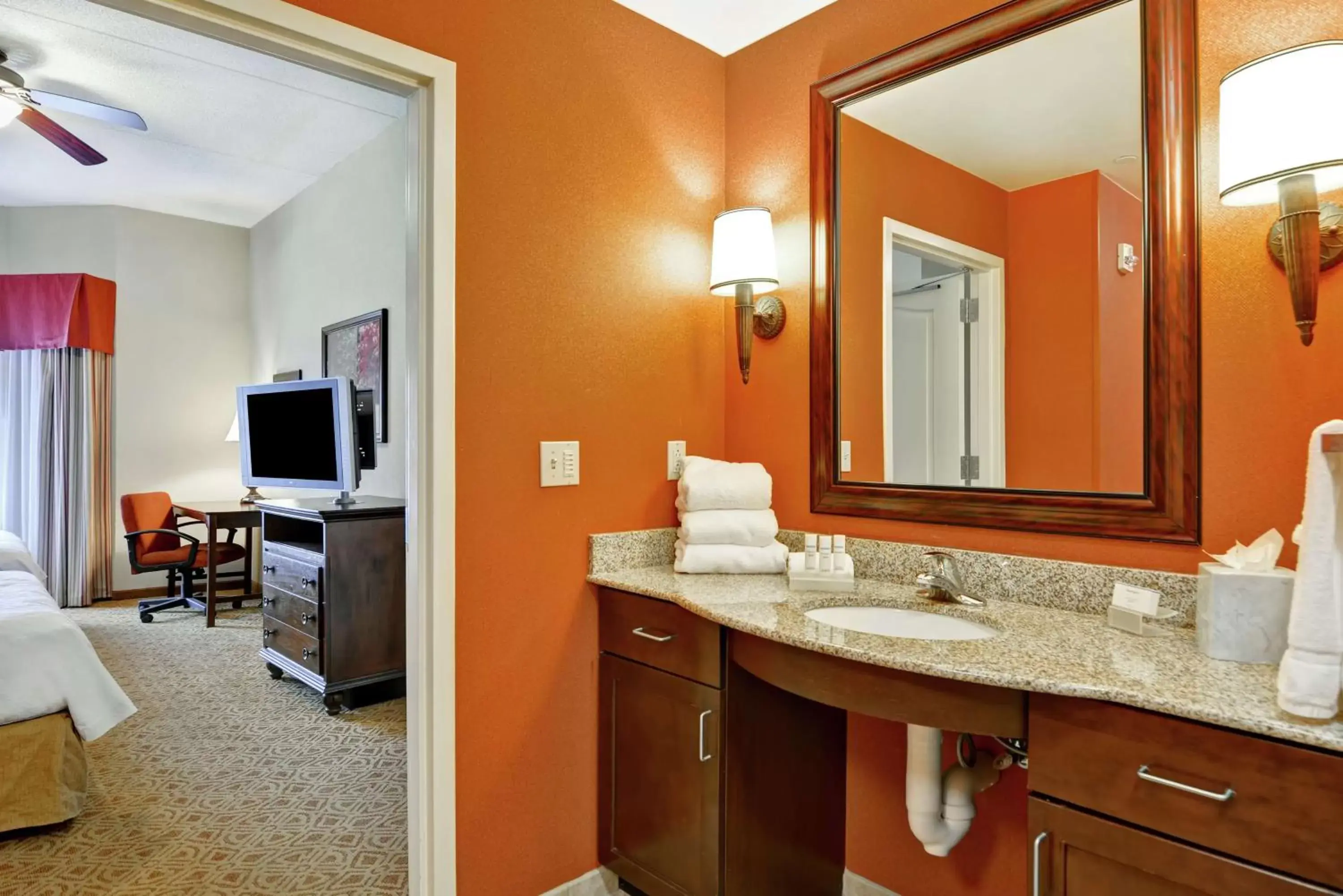 Bedroom, Bathroom in Homewood Suites Fredericksburg