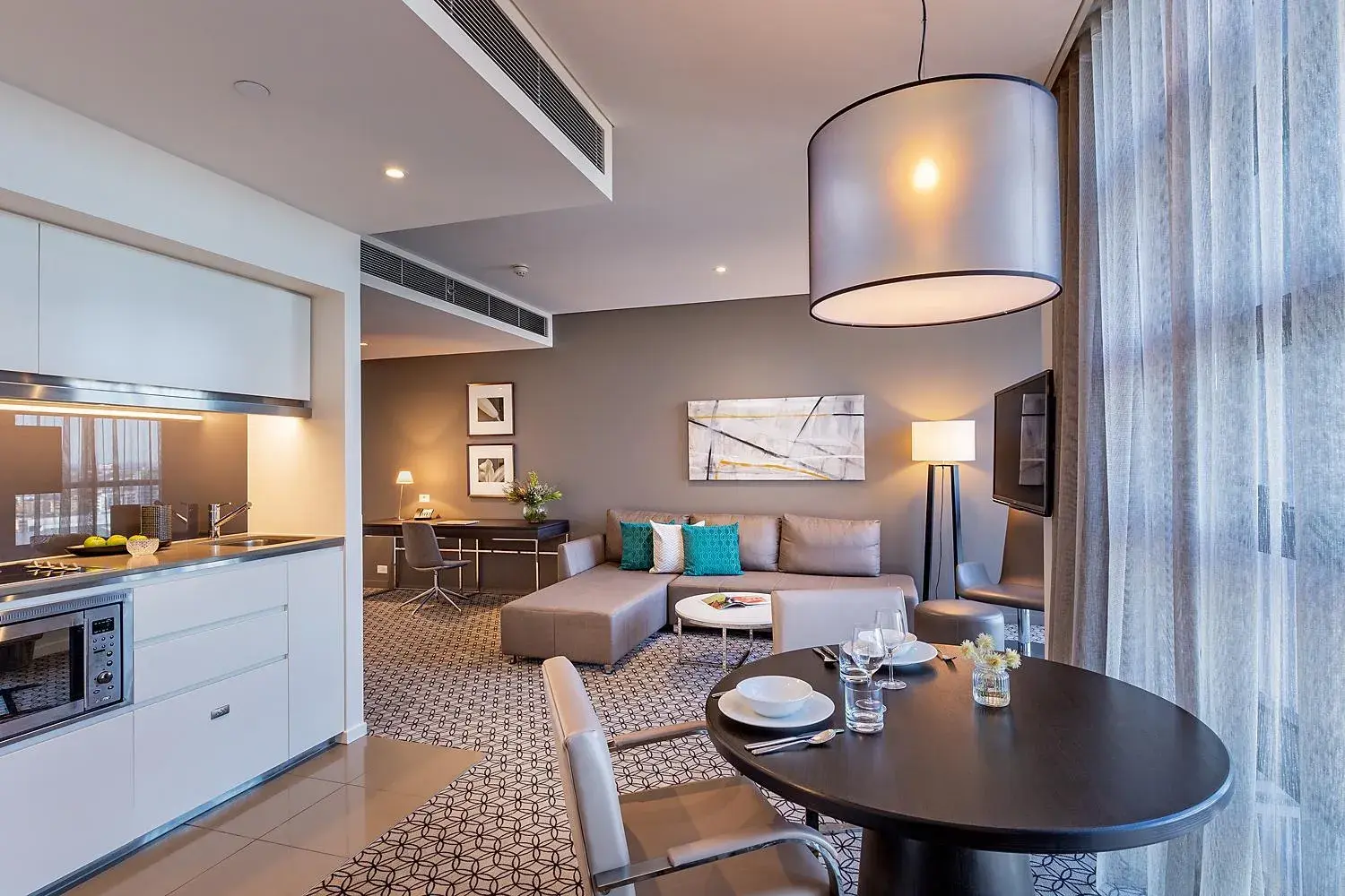 Kitchen or kitchenette, Dining Area in Fraser Suites Sydney