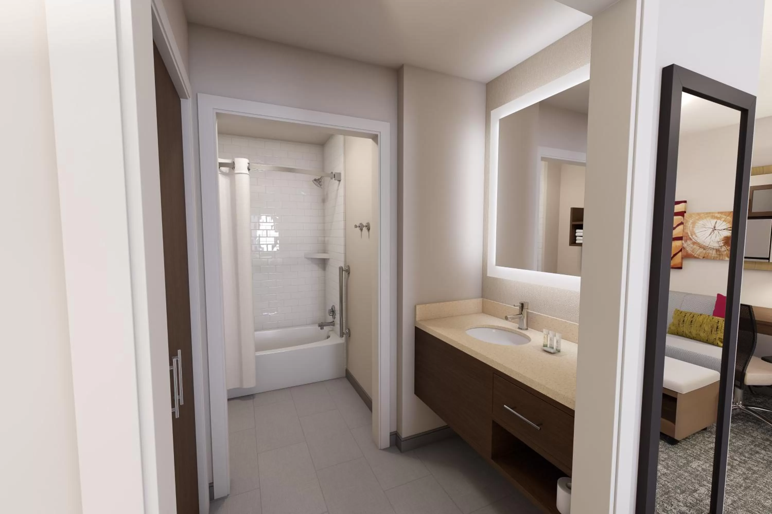 Bathroom, Bed in Staybridge Suites Detroit-Utica by IHG