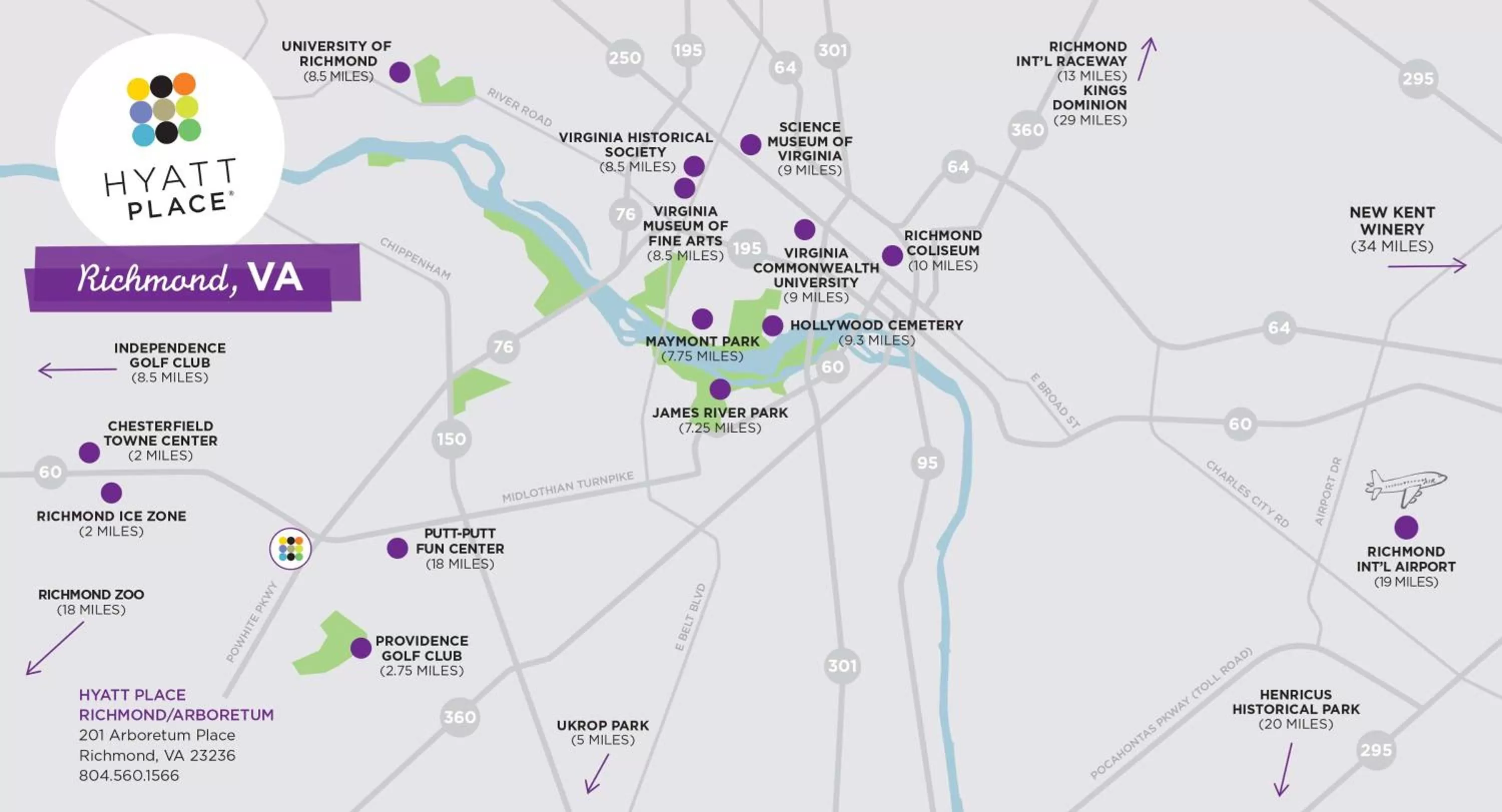 Location in Hyatt Place Richmond Arboretum