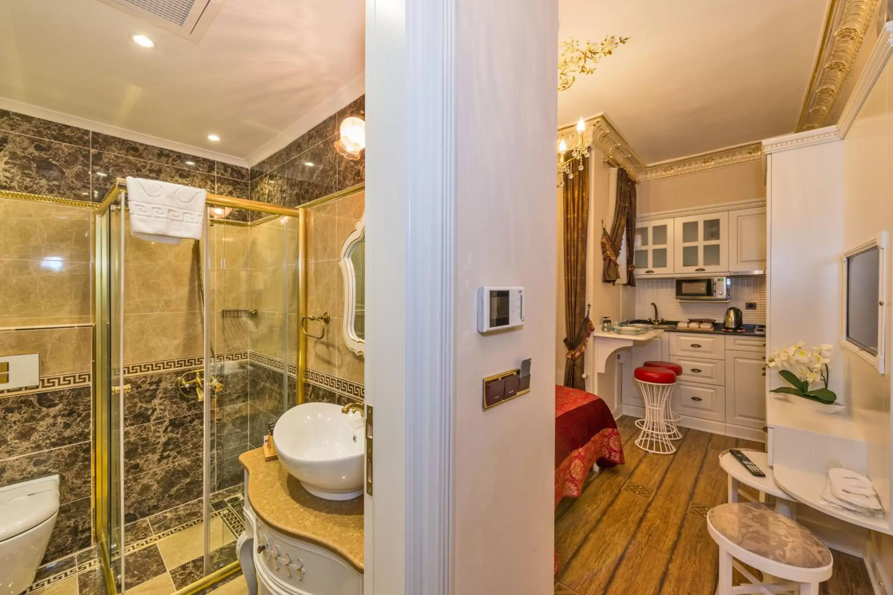 Kitchen or kitchenette, Bathroom in IQ Hotel