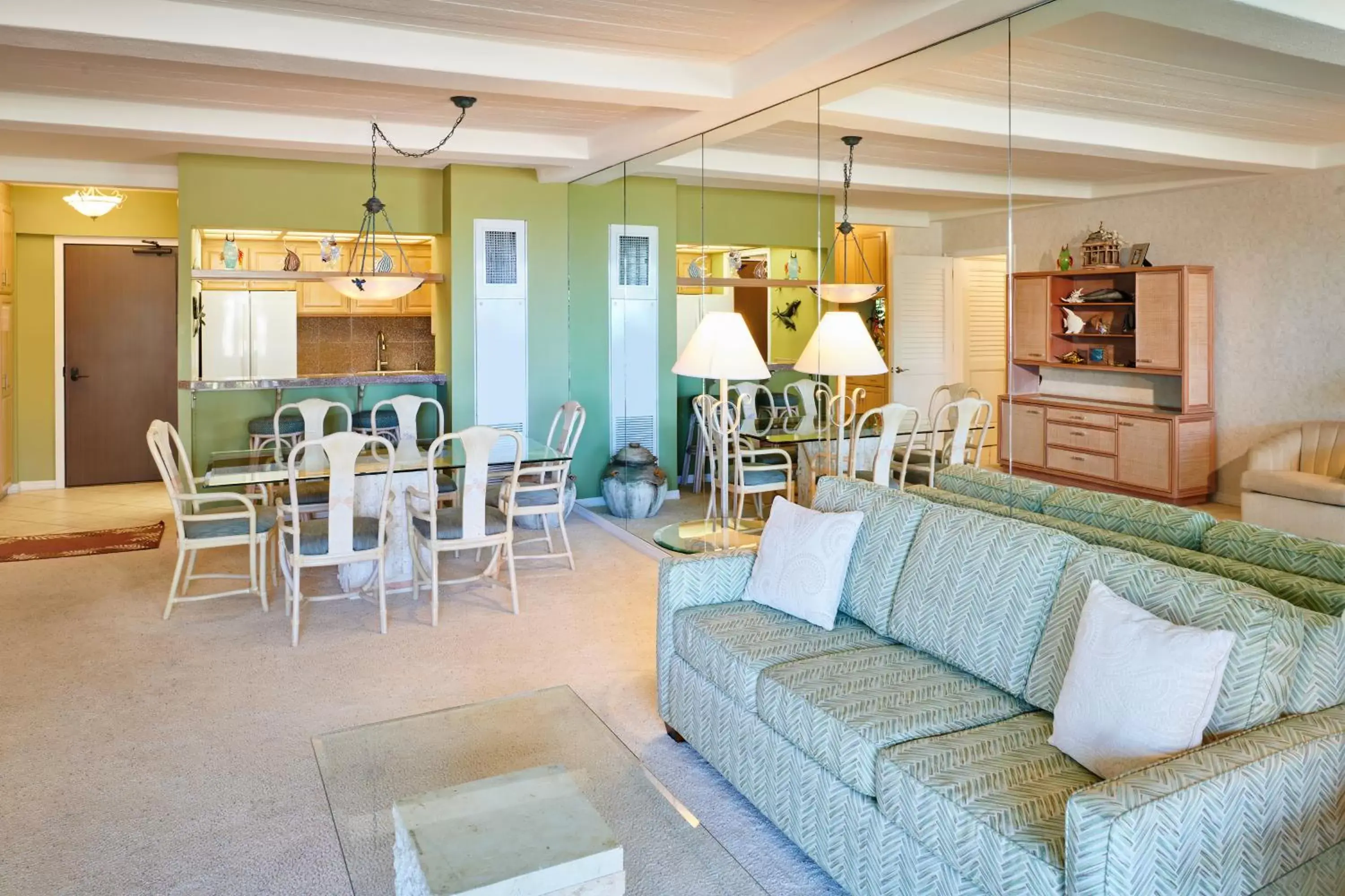 Kitchen or kitchenette, Seating Area in Aston at The Whaler on Kaanapali Beach