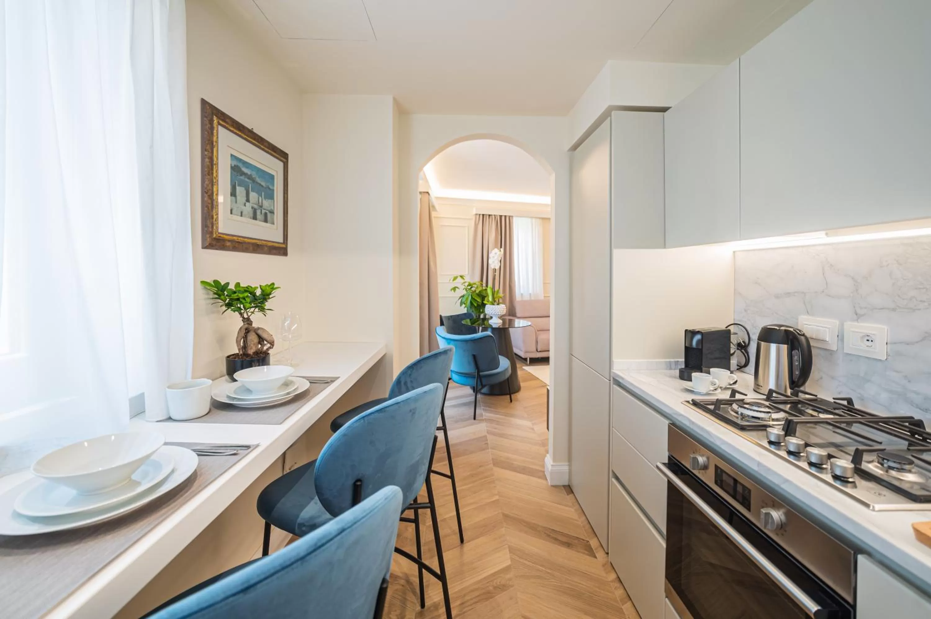 Kitchen or kitchenette in Naxi Suites