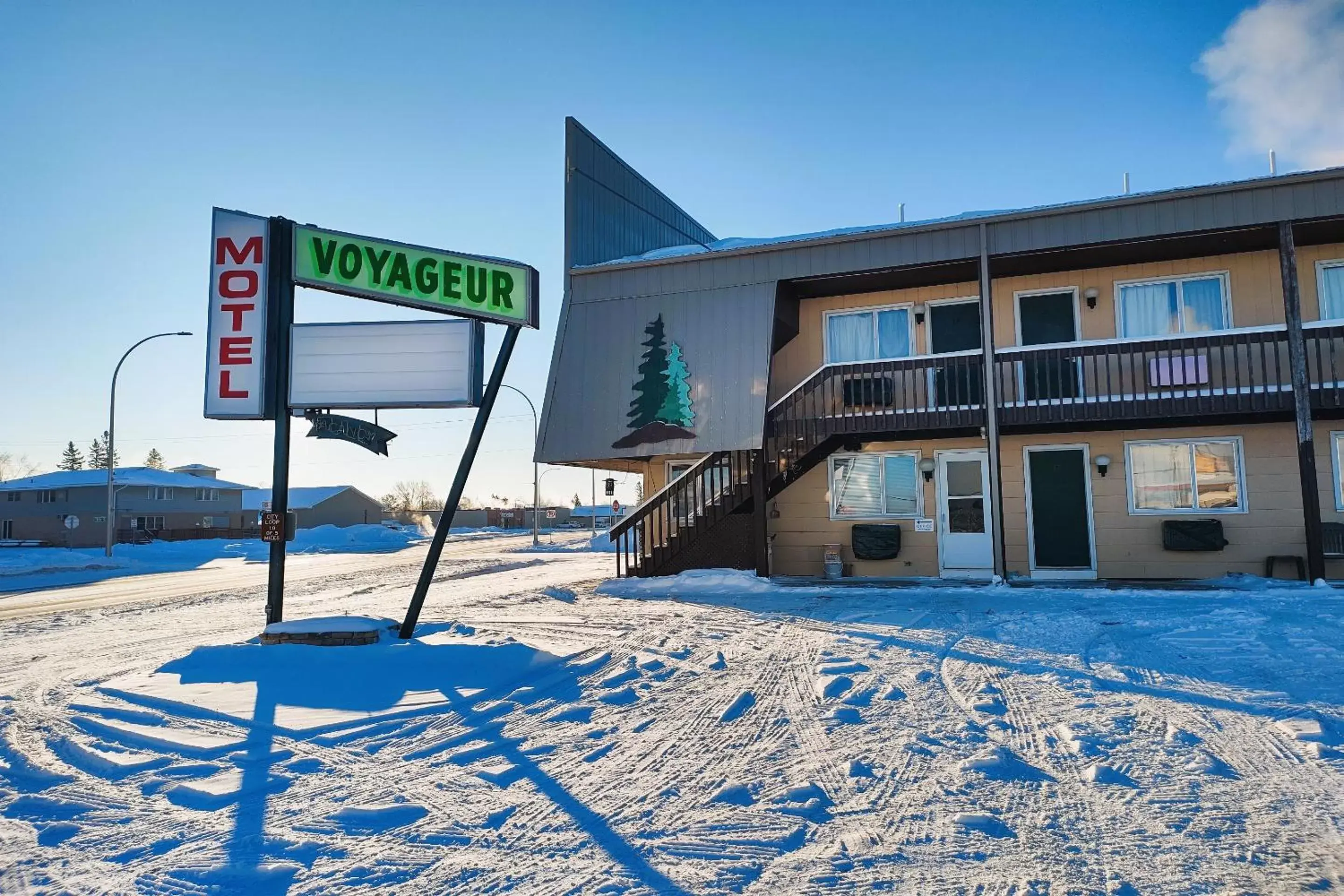 Facade/entrance, Winter in Love Hotels Voyageur by OYO at International Falls MN