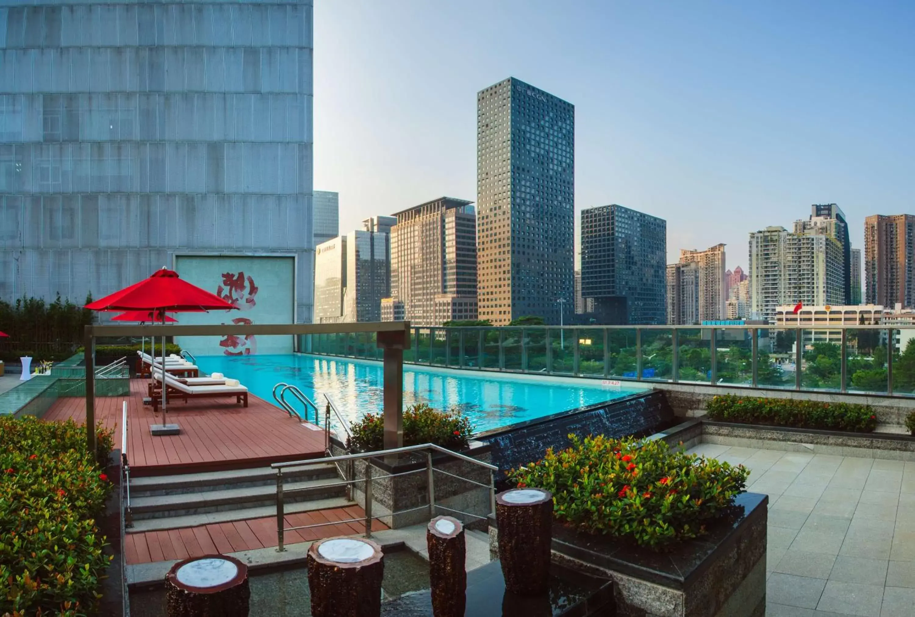 Pool view, Swimming Pool in Hilton Shenzhen Futian, Metro Station at Hotel Front Door, Close to Futian Convention & Exhibition Center