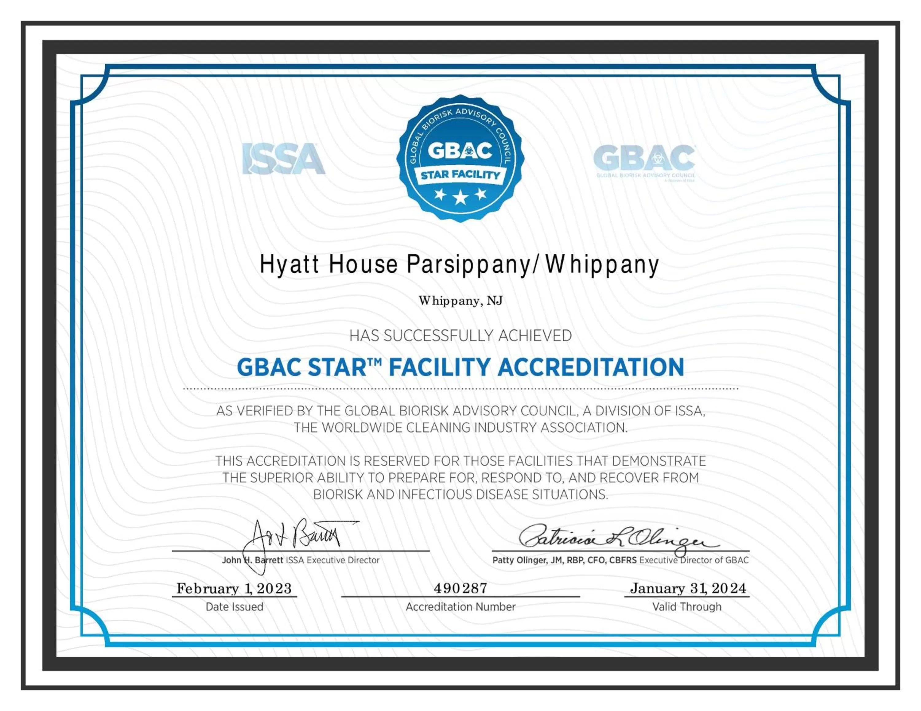 Certificate/Award in Hyatt House Parsippany Whippany