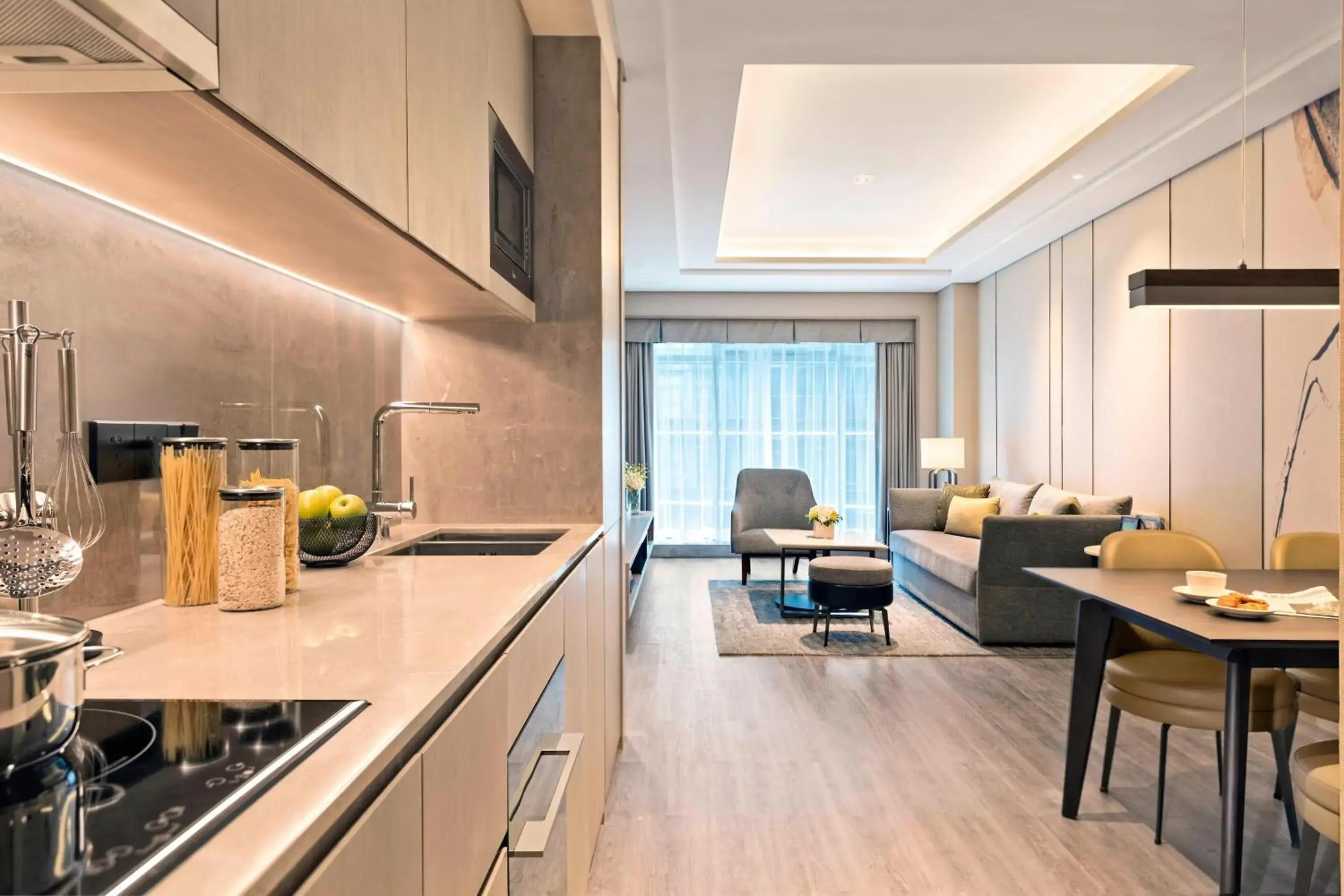 Bedroom, Kitchen/Kitchenette in Marriott Executive Apartments Hangzhou Yuhang