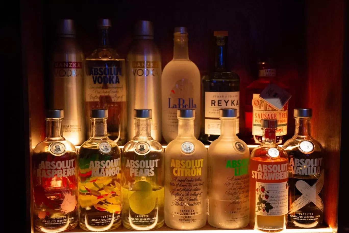 Alcoholic drinks in The Strand Hotel, the former residence of Oscar Wilde