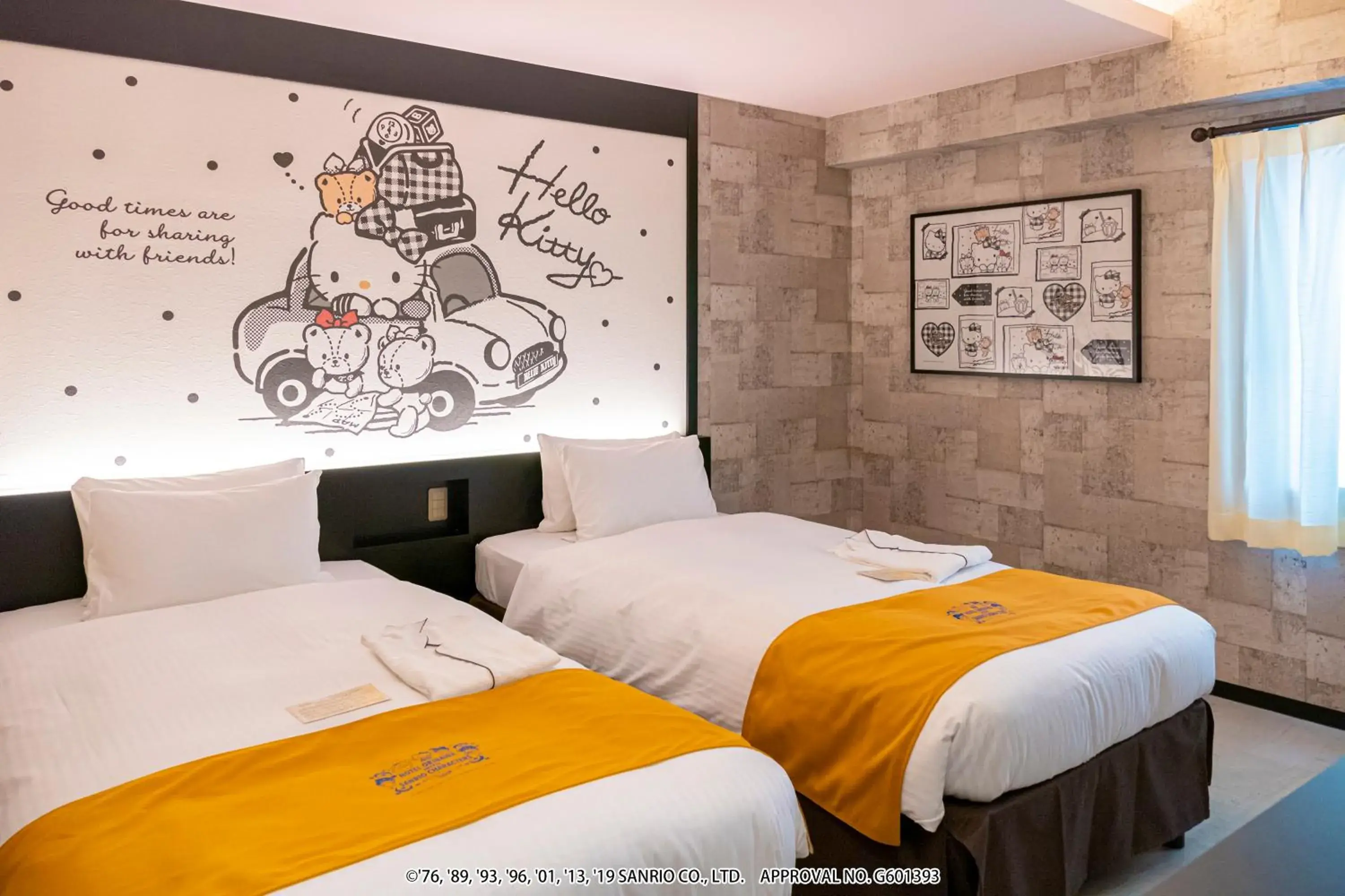 Bed in Hotel Okinawa With Sanrio Characters