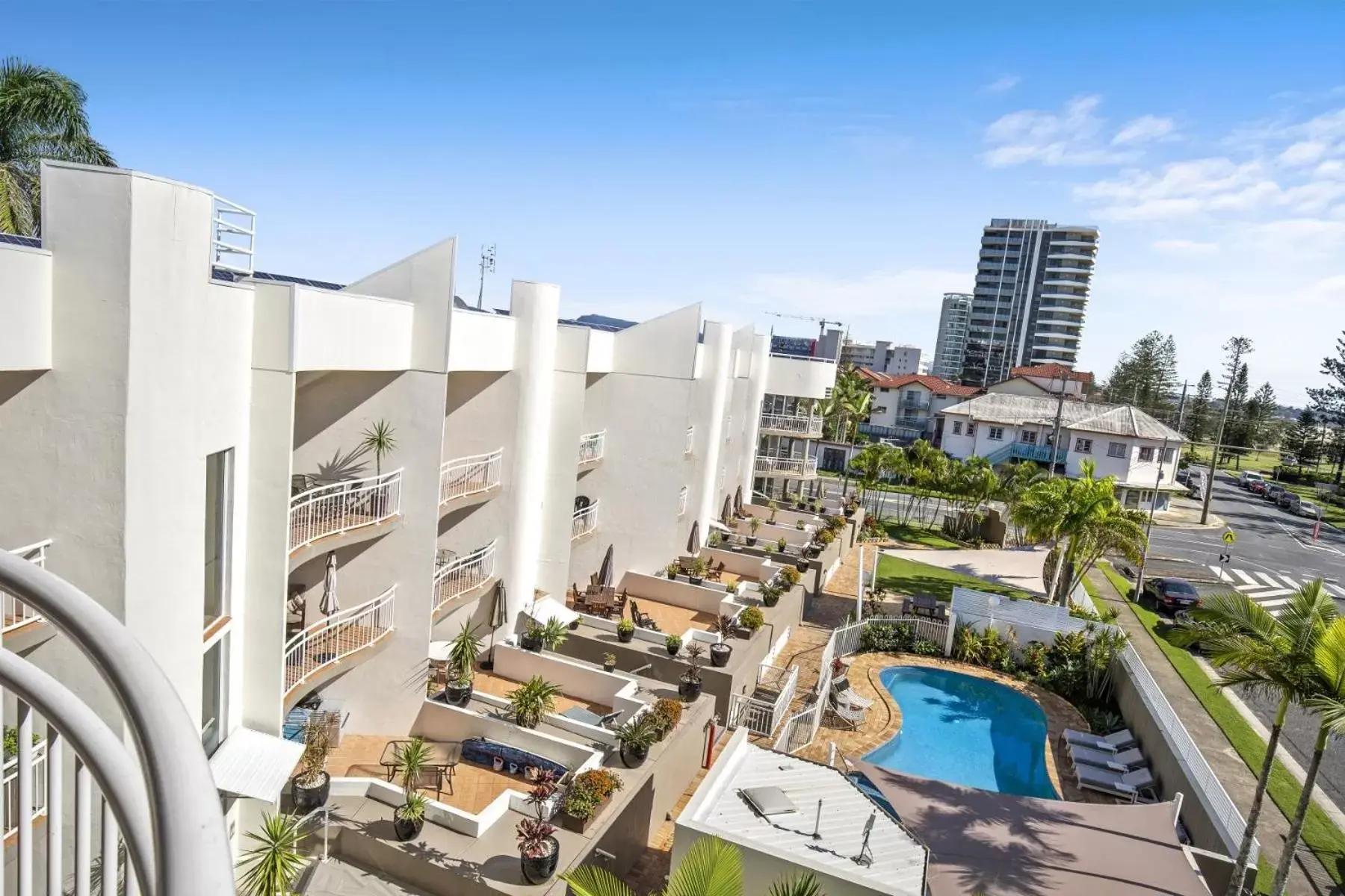 Bird's eye view, Pool View in Kirra Palms Holiday Apartments