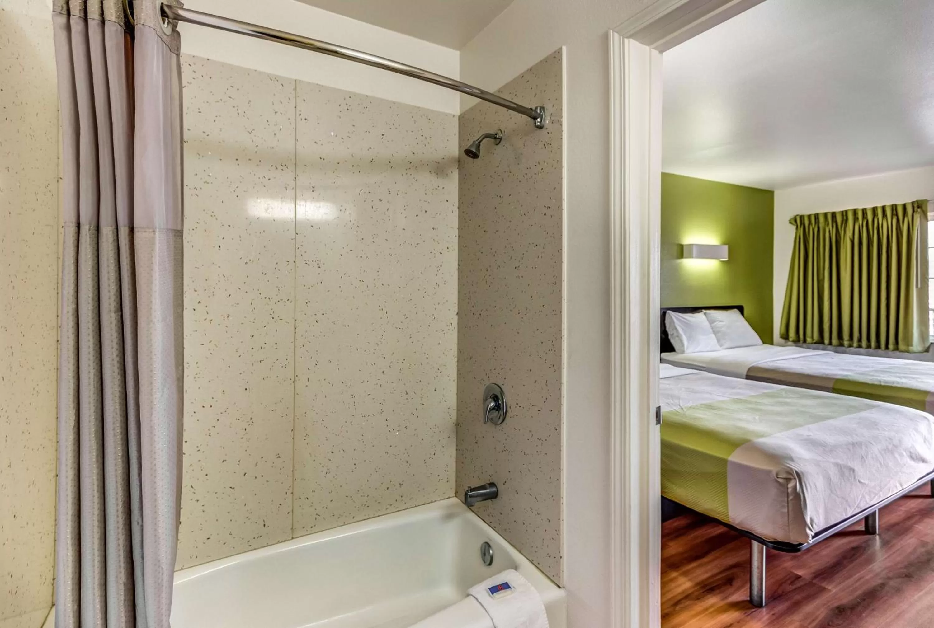 Shower, Bed in Motel 6-Visalia, CA