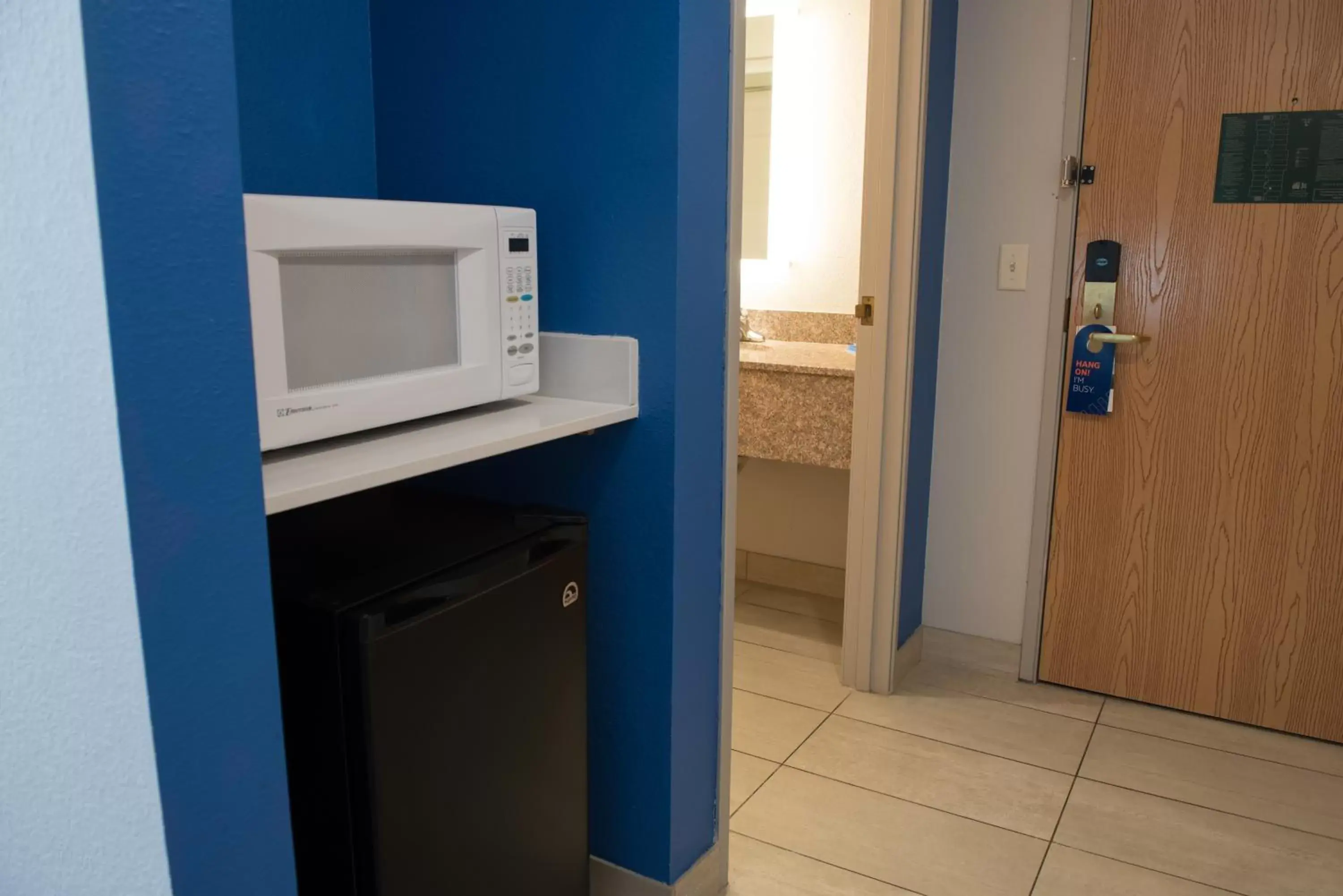 Kitchen or kitchenette, Bathroom in Holiday Inn Express Hotel & Suites Elkhart-South, an IHG Hotel