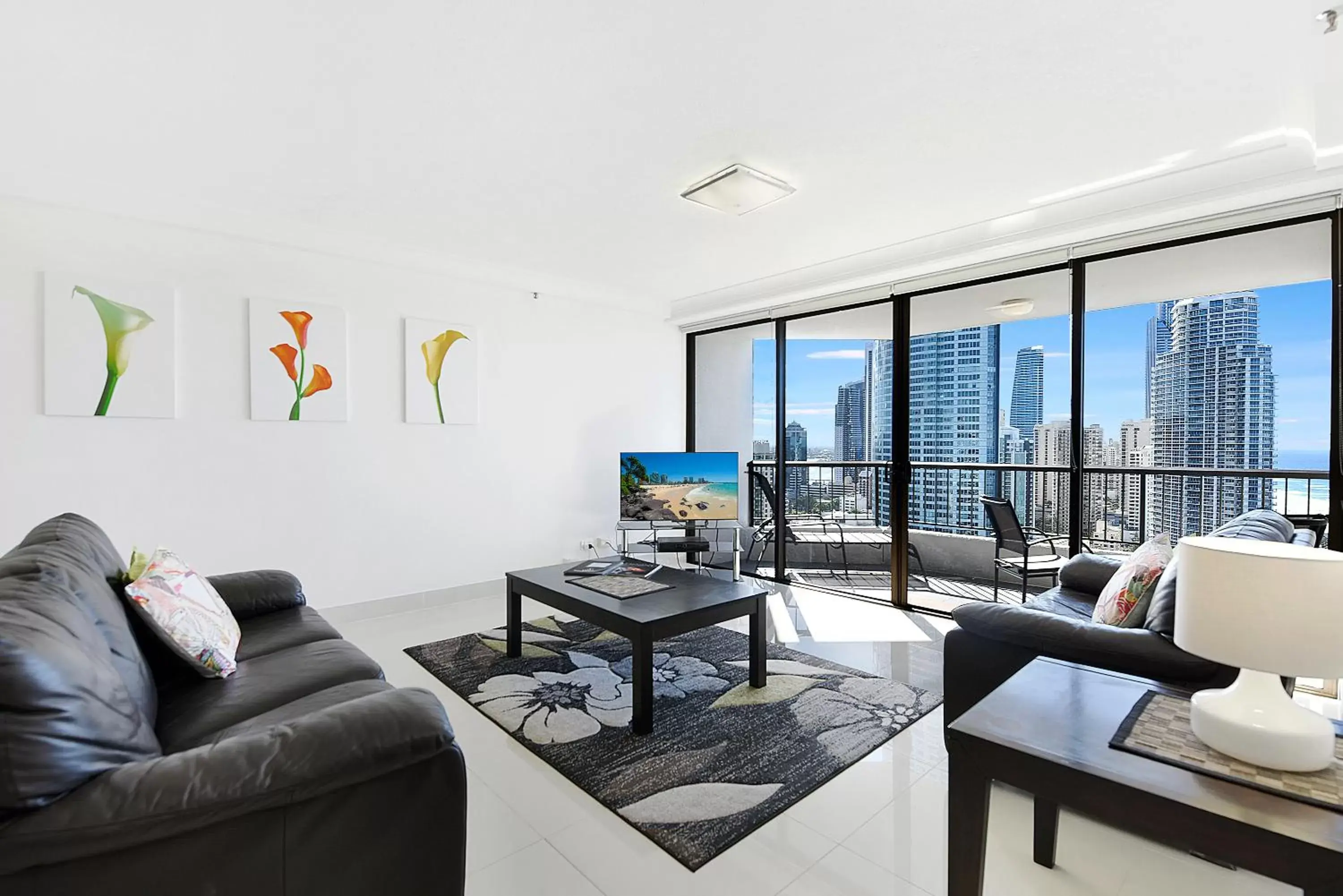 Living room, Seating Area in Surfers Century Oceanside Apartments