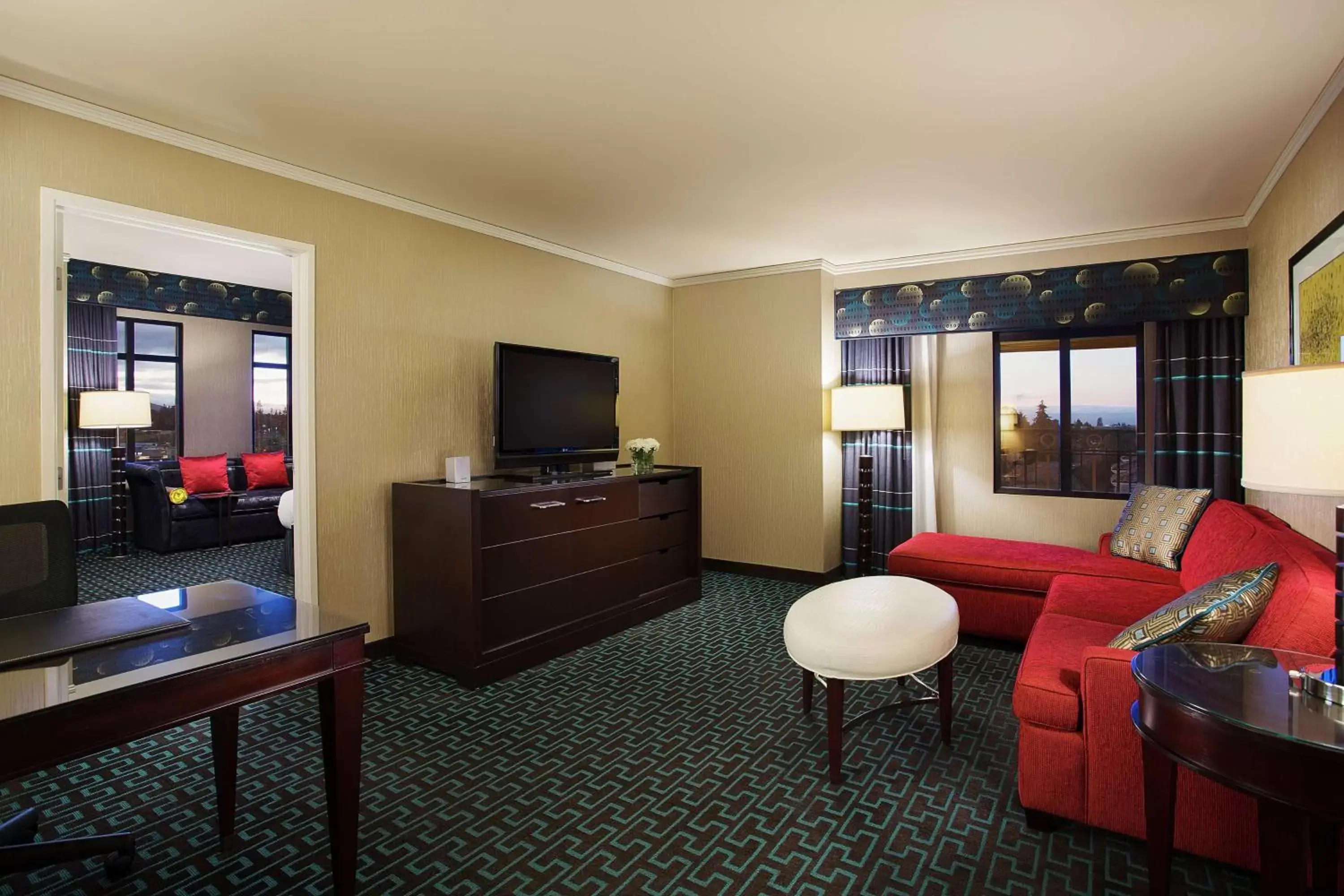 Bedroom, TV/Entertainment Center in Juniper Hotel Cupertino, Curio Collection by Hilton