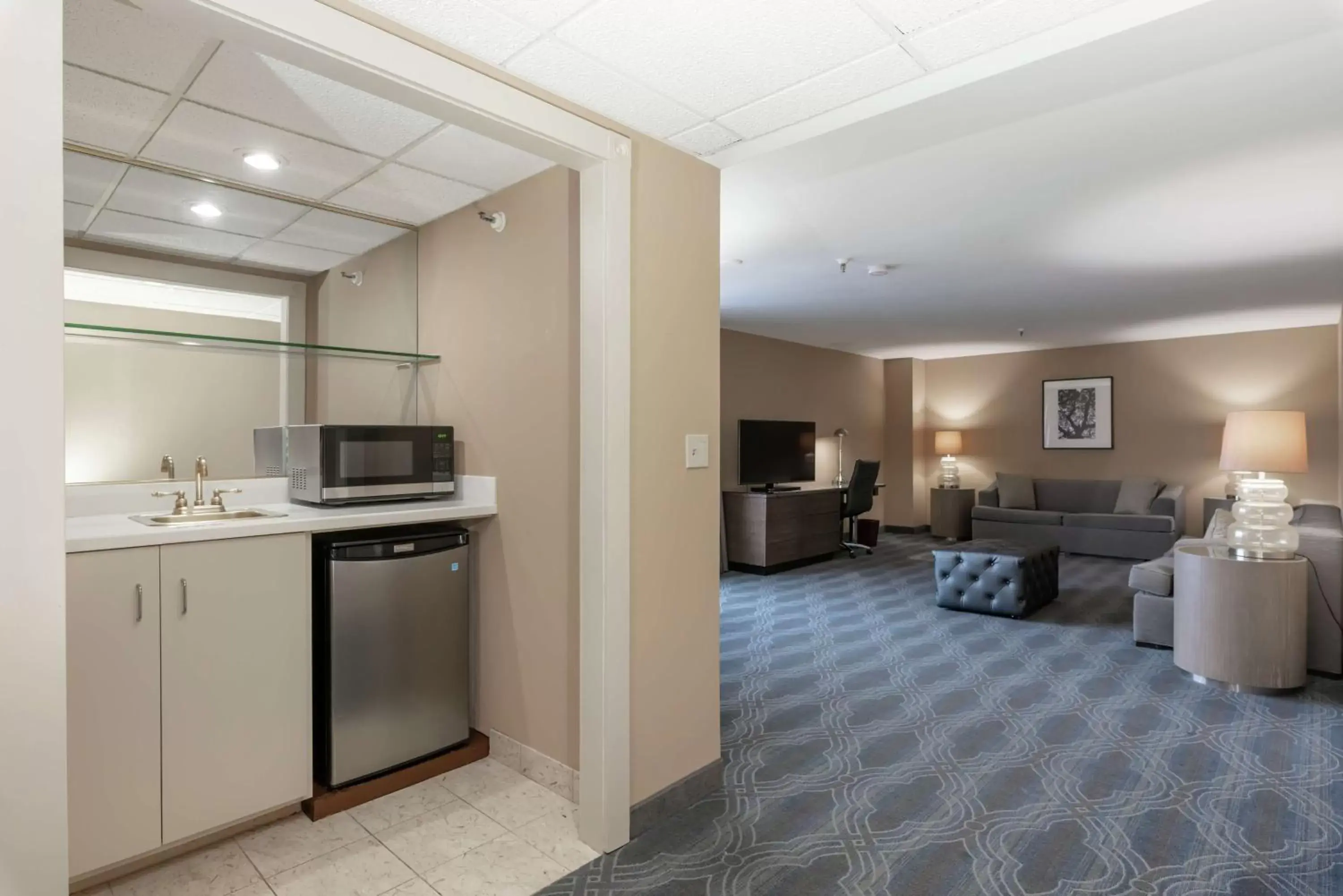 Living room, Kitchen/Kitchenette in DoubleTree by Hilton Bloomington Minneapolis South