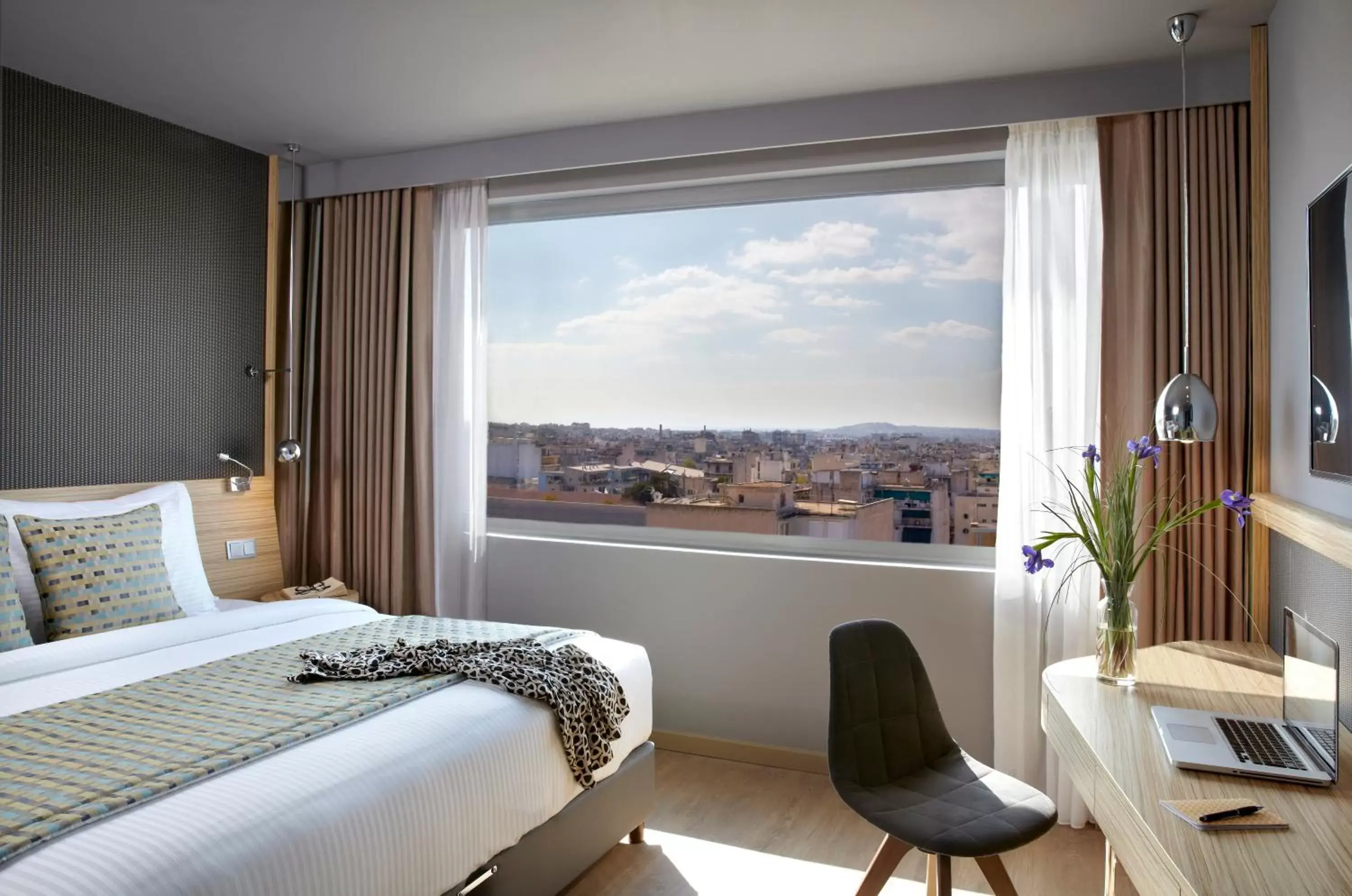 Bed, City View in Wyndham Grand Athens